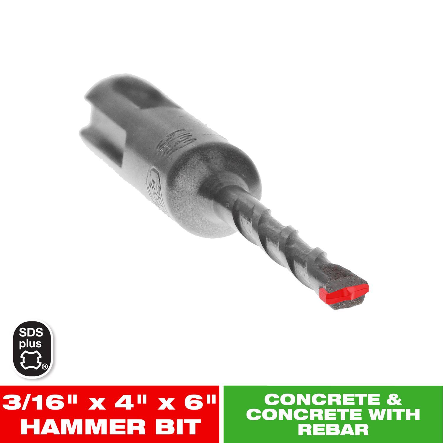 Diablo 3/16 in. X 6 in. L Carbide Tipped 2-Cutter Hammer Drill Bit SDS-Plus Shank 1 pk