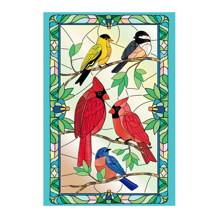 Evergreen Stained Glass Songbirds Applique Garden Flag