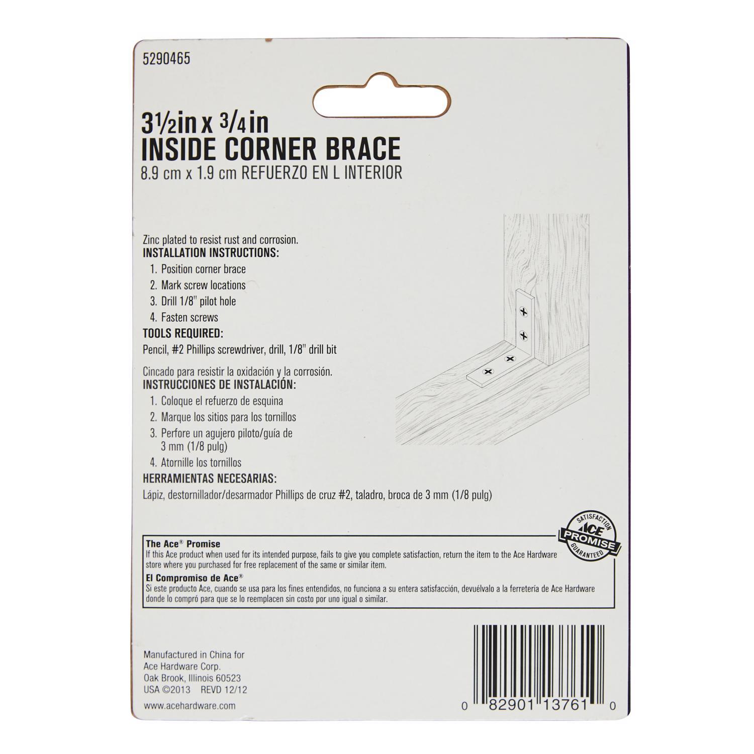 Ace 3-1/2 in. H X 4.75 in. W X 3-1/2 in. D Zinc Inside L Corner Brace
