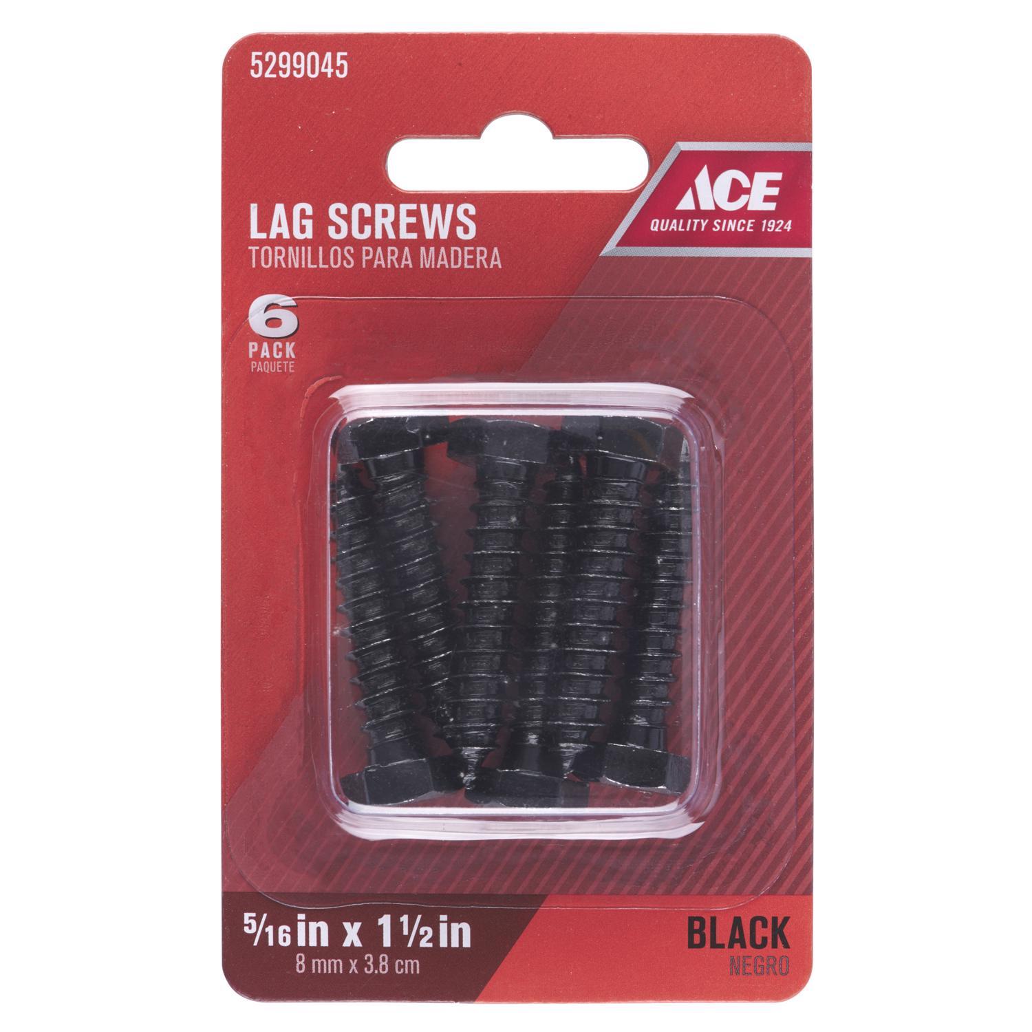 Ace 0.3125 in. L Black Steel Lag Screw 6 pk