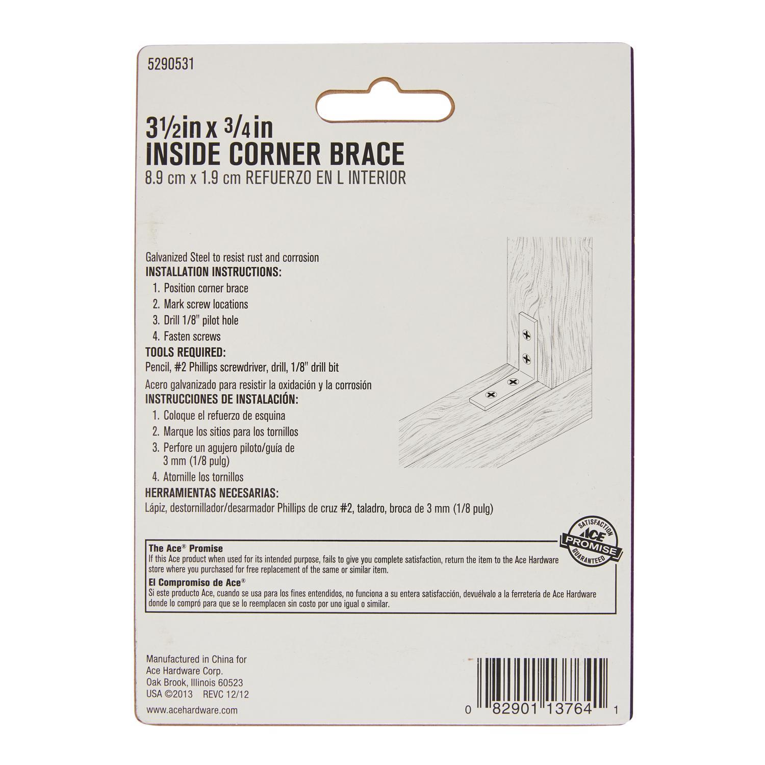 Ace 3-1/2 in. H X 4.75 in. W X 3-1/2 in. D Steel Inside L Corner Brace
