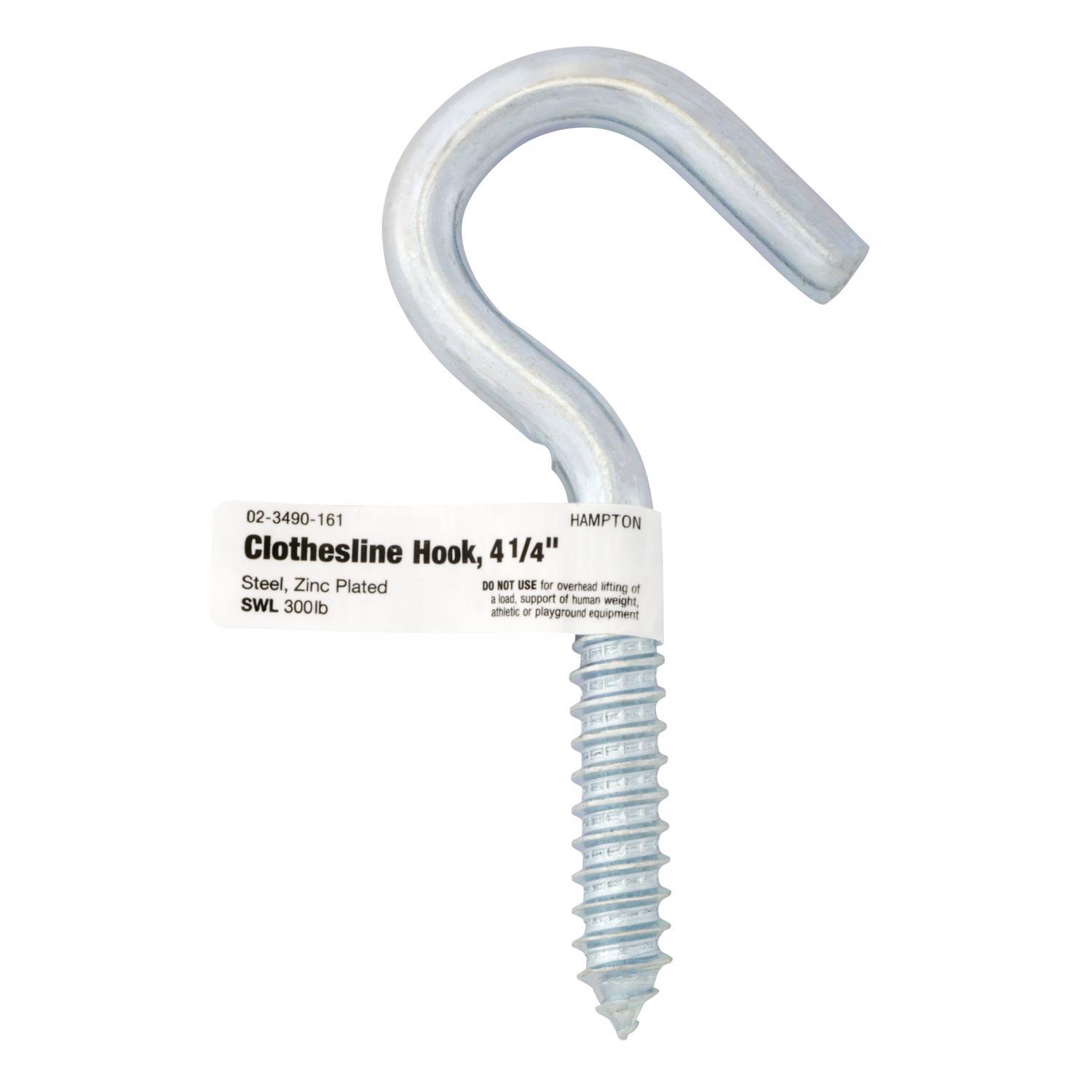 Hampton Small Zinc-Plated Silver Steel 4.25 in. L Clothesline Hook 300 lb 1 pk