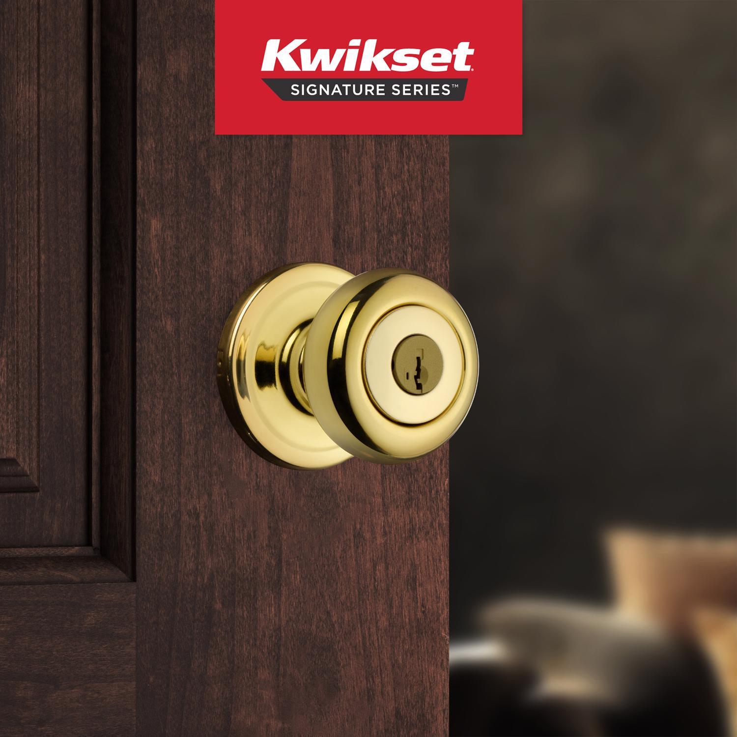 Kwikset SmartKey Juno Polished Brass Entry Door Knob KW1 1-3/4 in.