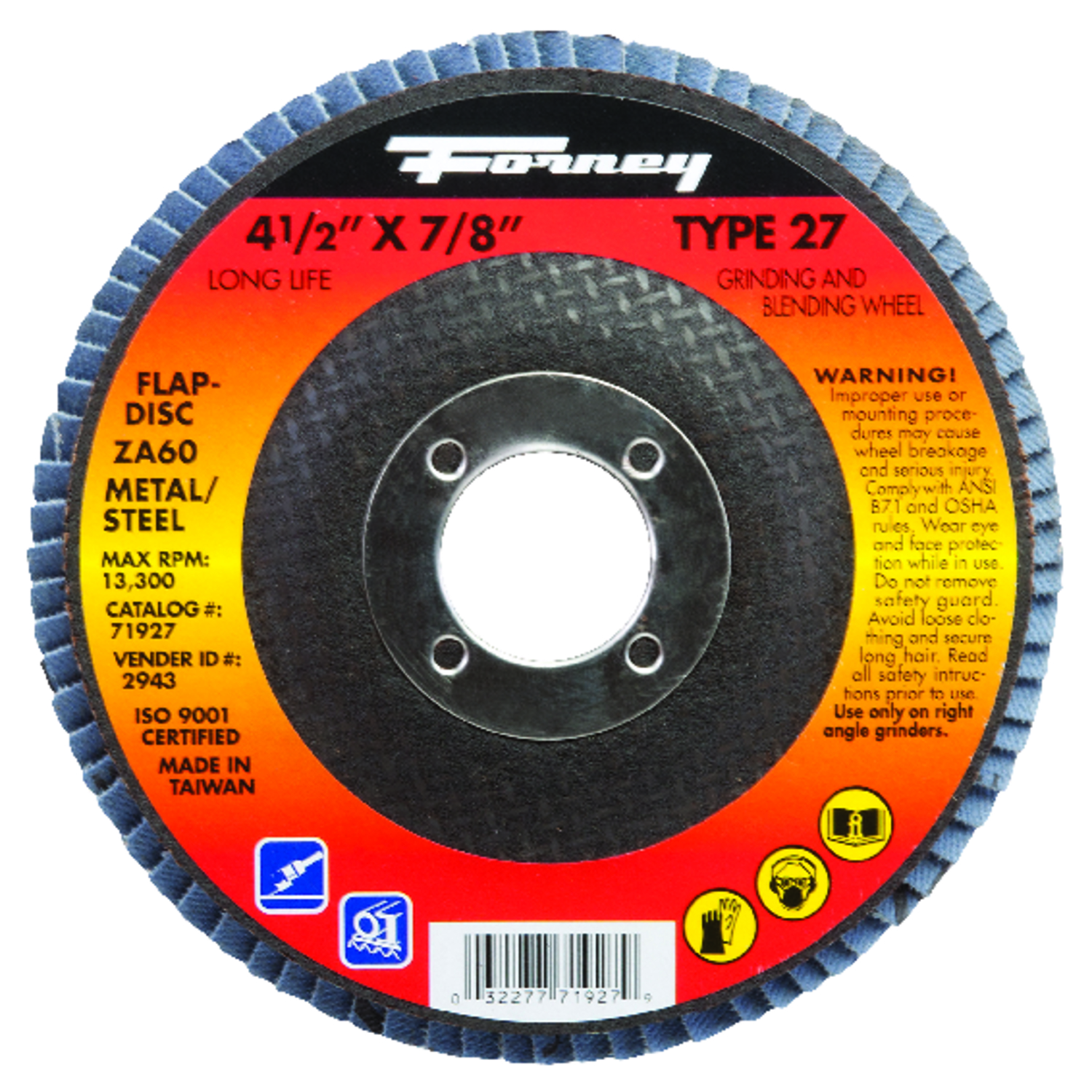 Forney 4-1/2 in. D Zirconia Aluminum Oxide Flap Disc 60 Grit 1 pc