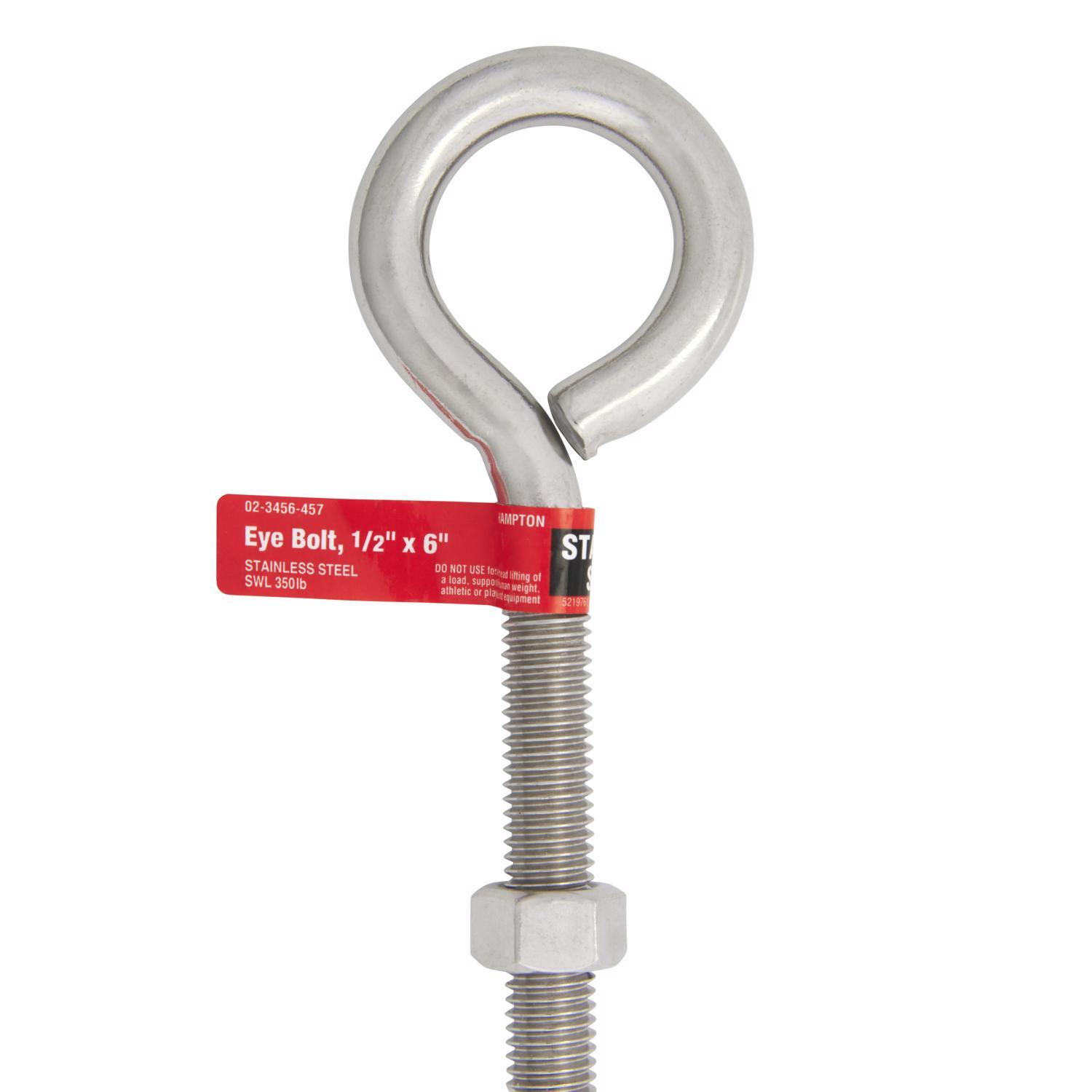 Hampton 1/2 in. X 6 in. L Stainless Stainless Steel Eyebolt Nut Included