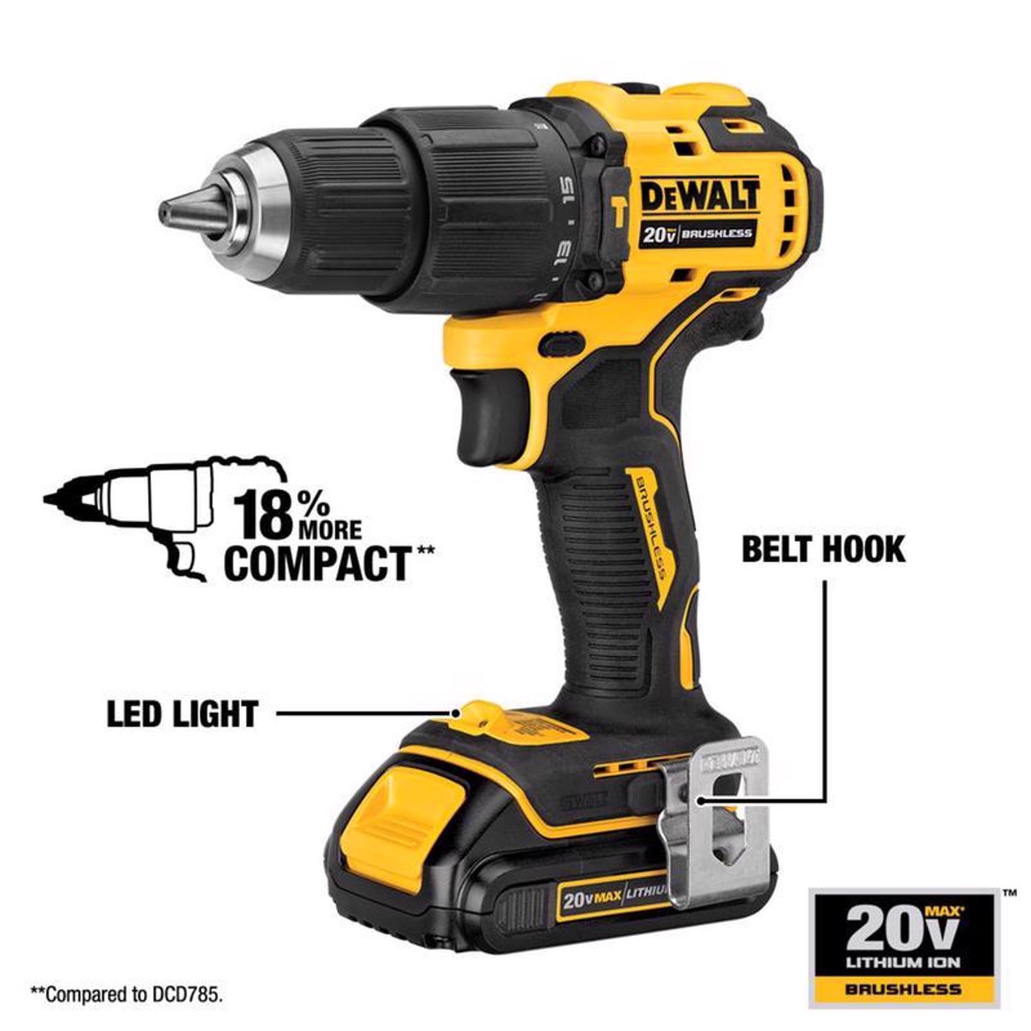 DEWALT 20V MAX ATOMIC 20 V 1/2 in. Brushless Cordless Compact Hammer Drill Kit (Battery & Charger)
