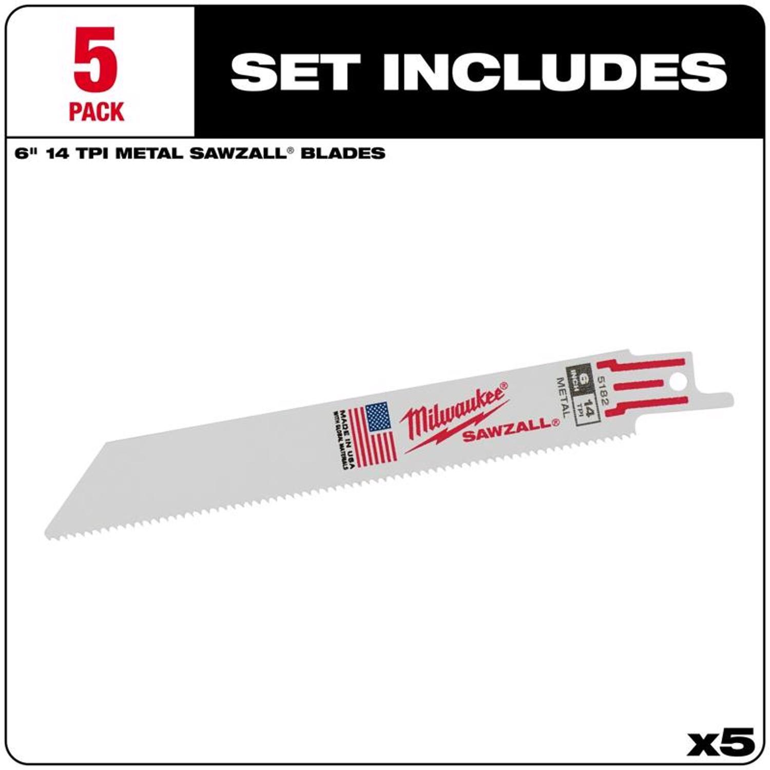 Milwaukee Sawzall 6 in. Bi-Metal Double Duty Upgrade Reciprocating Saw Blade 14 TPI 5 pk