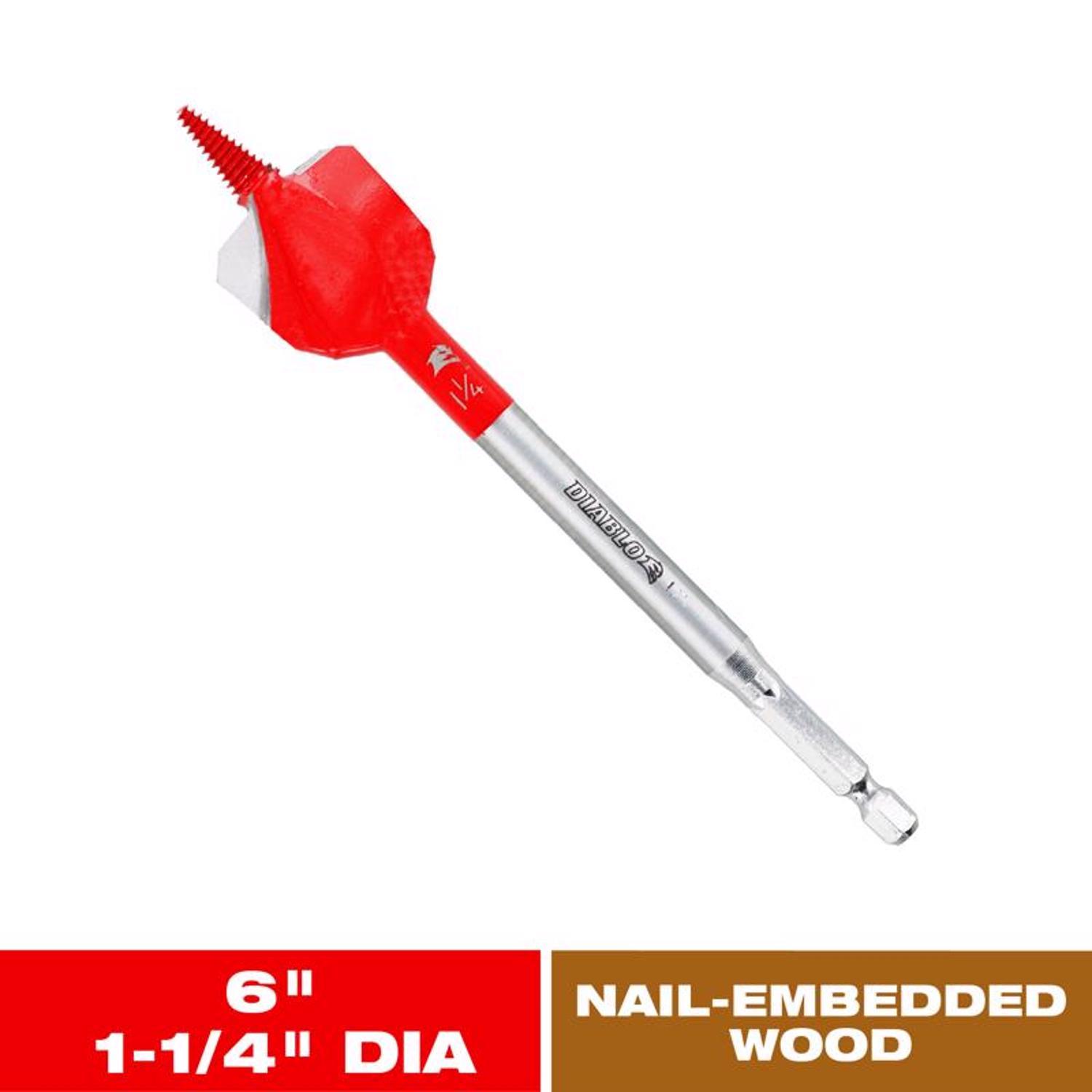 Diablo Demo Demon 1-1/4 in. X 6 in. L High Carbon Steel Nail-Embedded Wood Spade Bit Hex Shank 1 pk