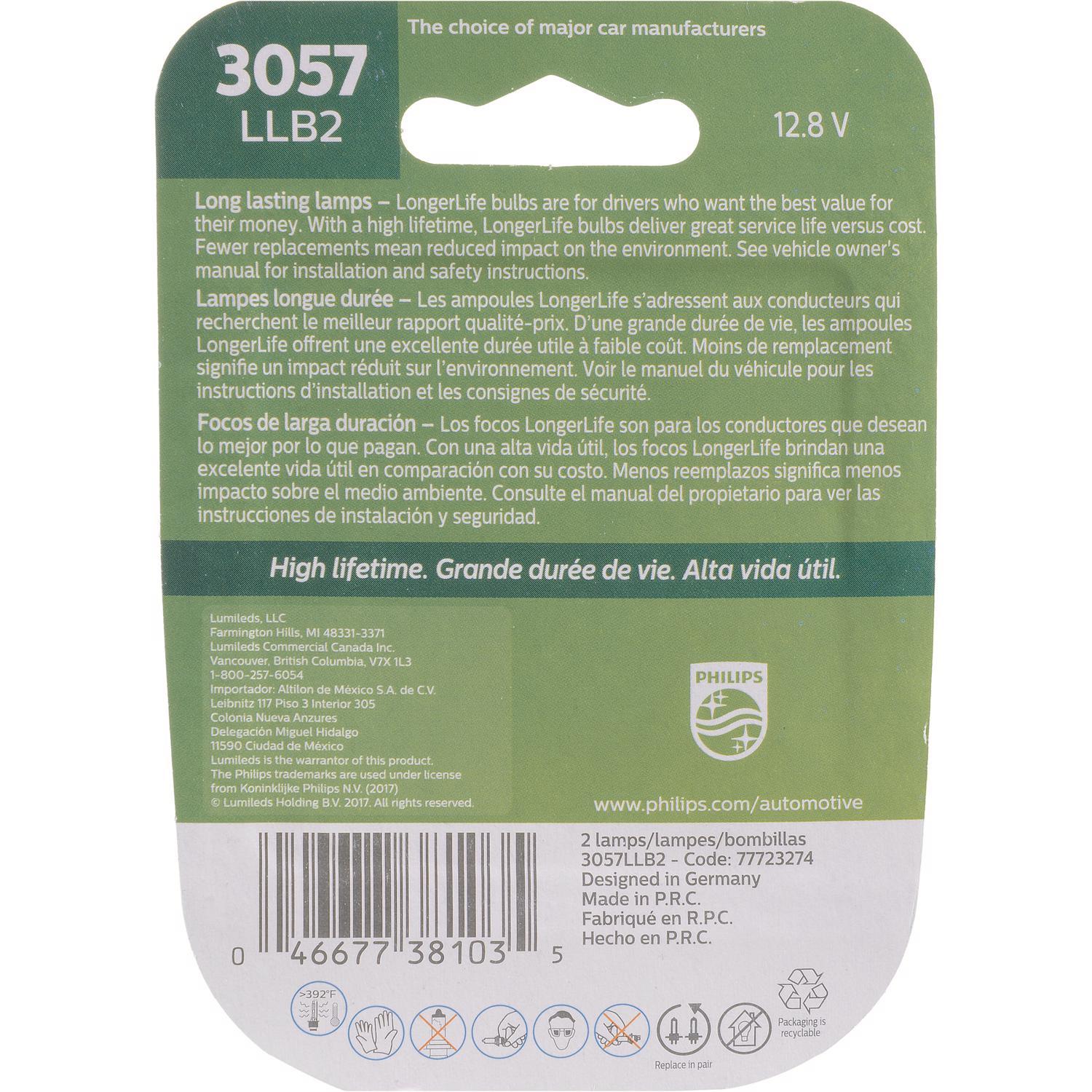 Philips LongerLife Incandescent Back-Up/Stop/Trunk Miniature Automotive Bulb 3057LLB2