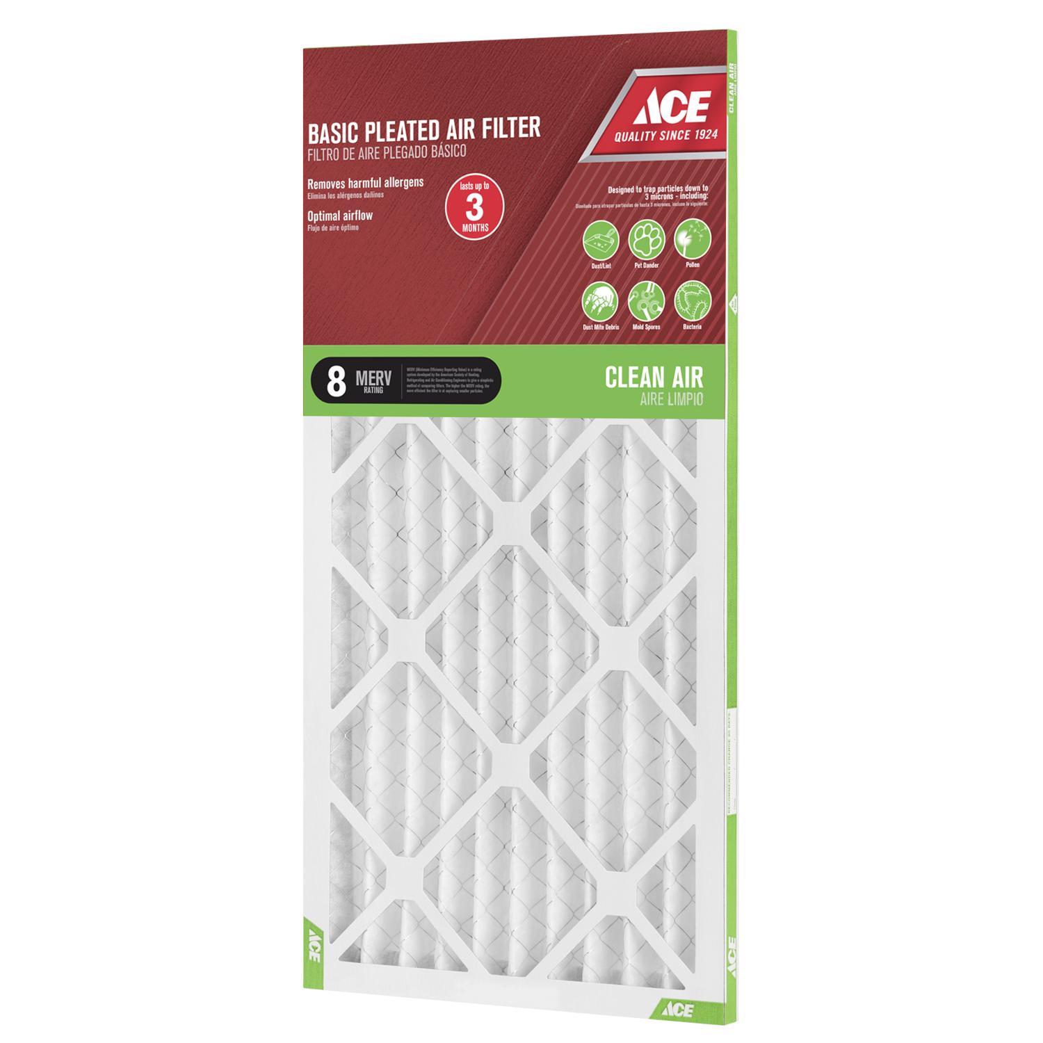 Ace 10 in. W X 20 in. H X 1 in. D Synthetic 8 MERV Pleated Air Filter 1 pk