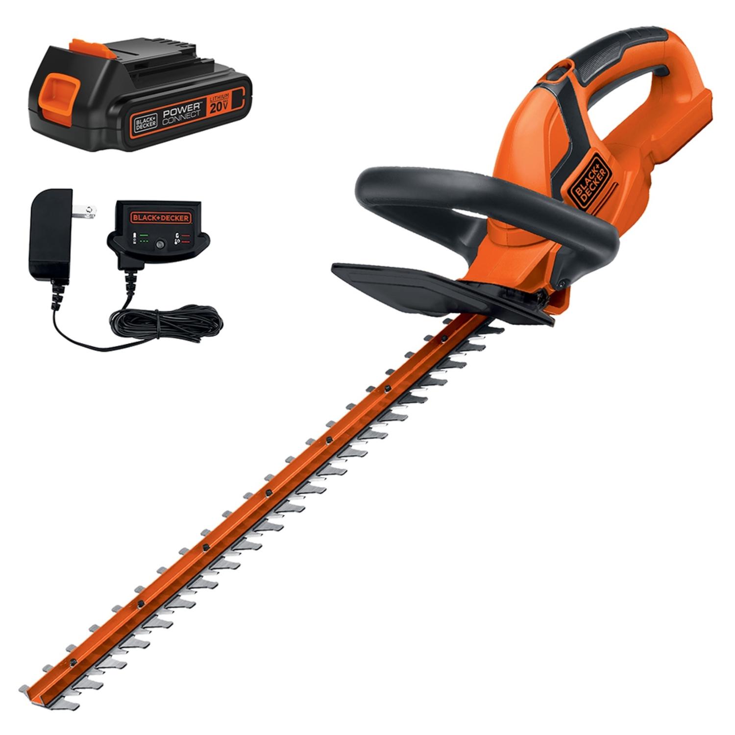 Black Decker 22 in. 20 V Battery Hedge Trimmer Kit Battery Charger Stine Home Yard The Family You Can Build Around