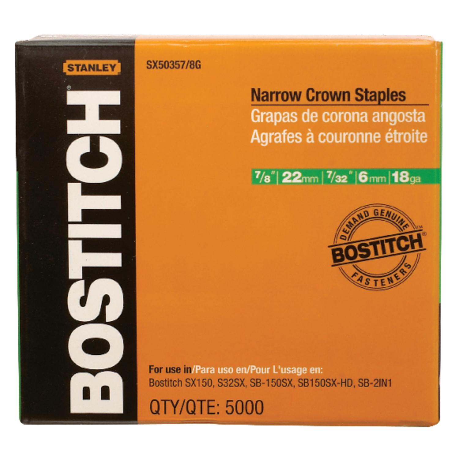 Bostitch SX 7/32 in. W X 7/8 in. L 18 Ga. Narrow Crown Staples 5000 pk