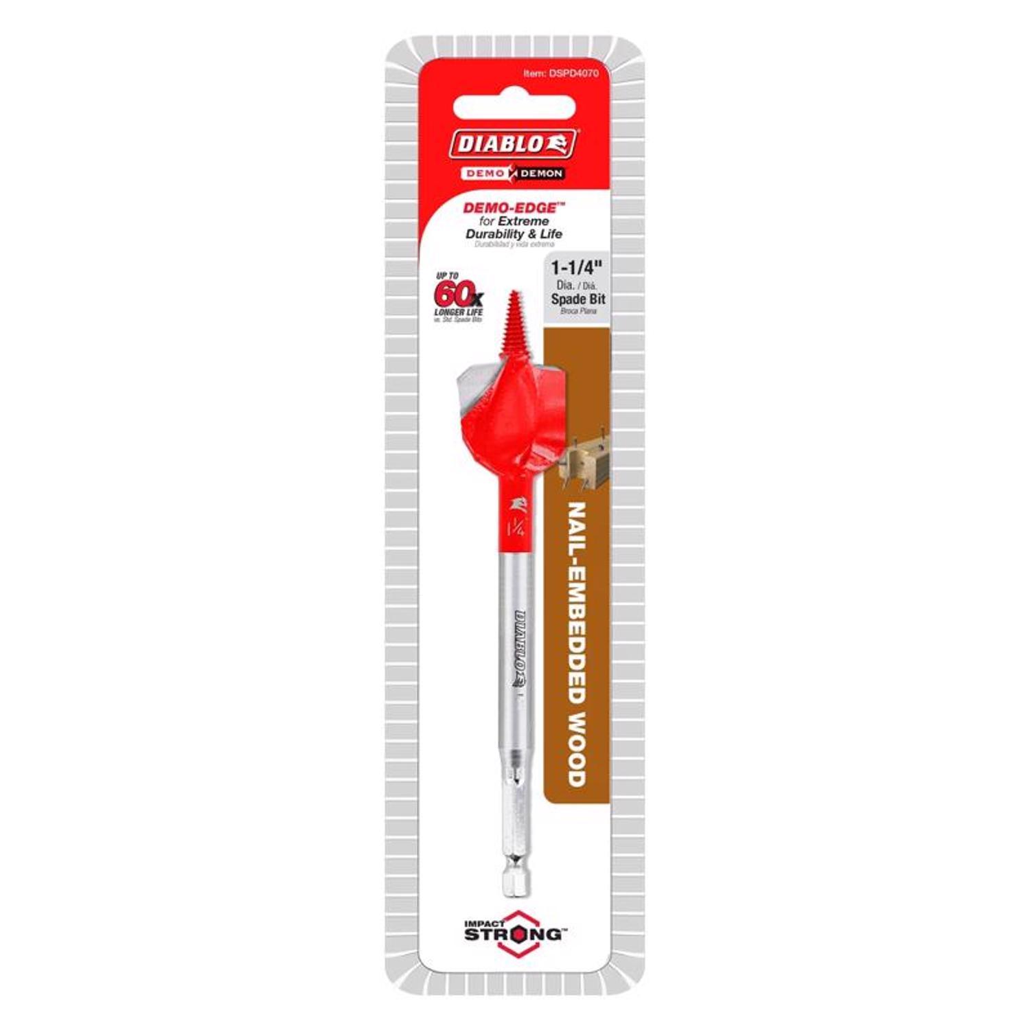 Diablo Demo Demon 1-1/4 in. X 6 in. L High Carbon Steel Nail-Embedded Wood Spade Bit Hex Shank 1 pk