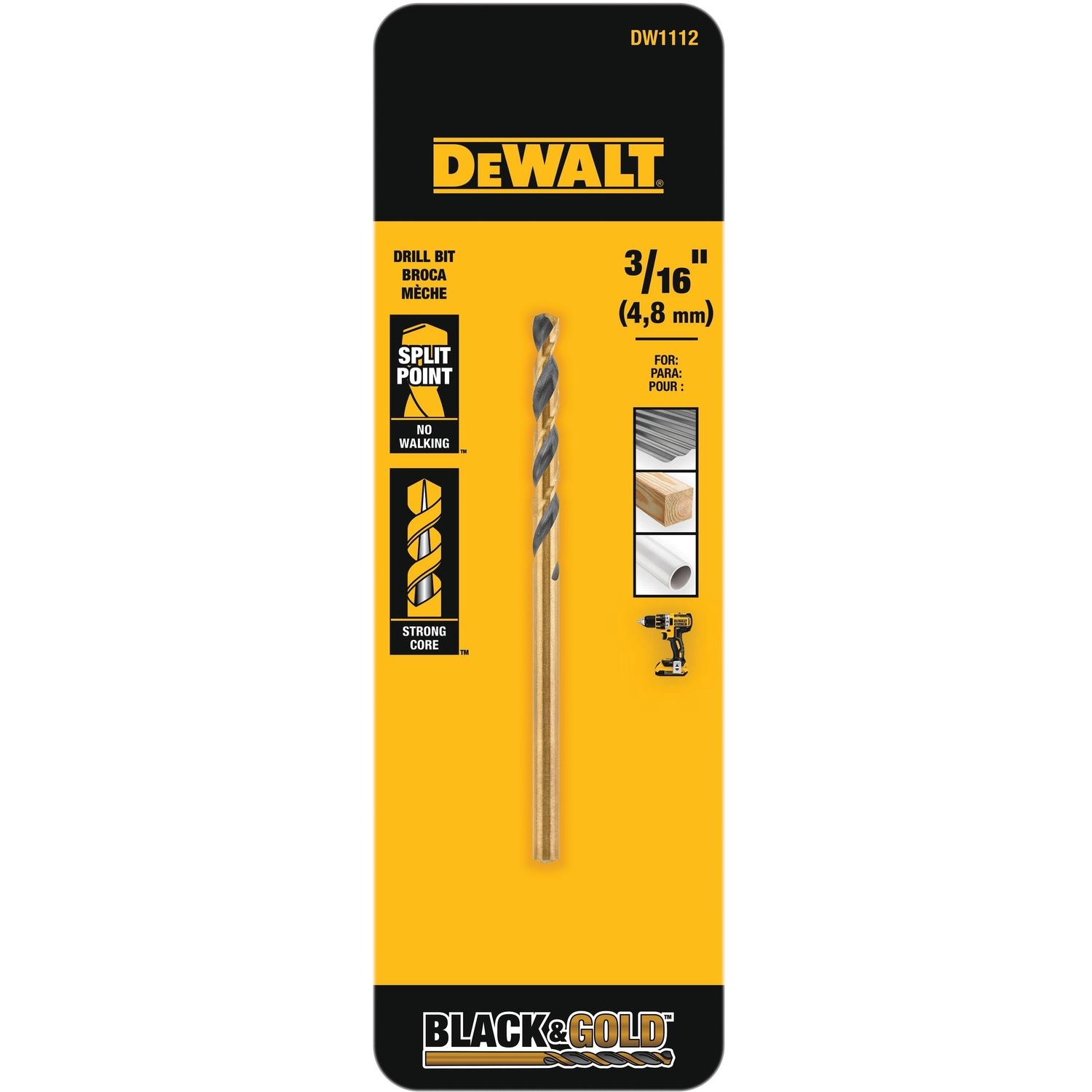 DEWALT Black & Gold 3/16 in. X 3.5 in. L High Speed Steel Split Point Drill Bit Round Shank 1 pc