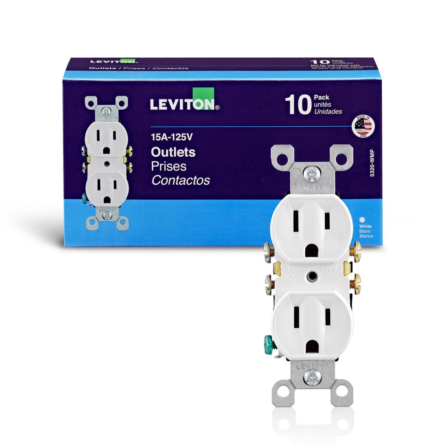 Leviton 15 amps 125 V Duplex White Outlet 5-15R 10 pk