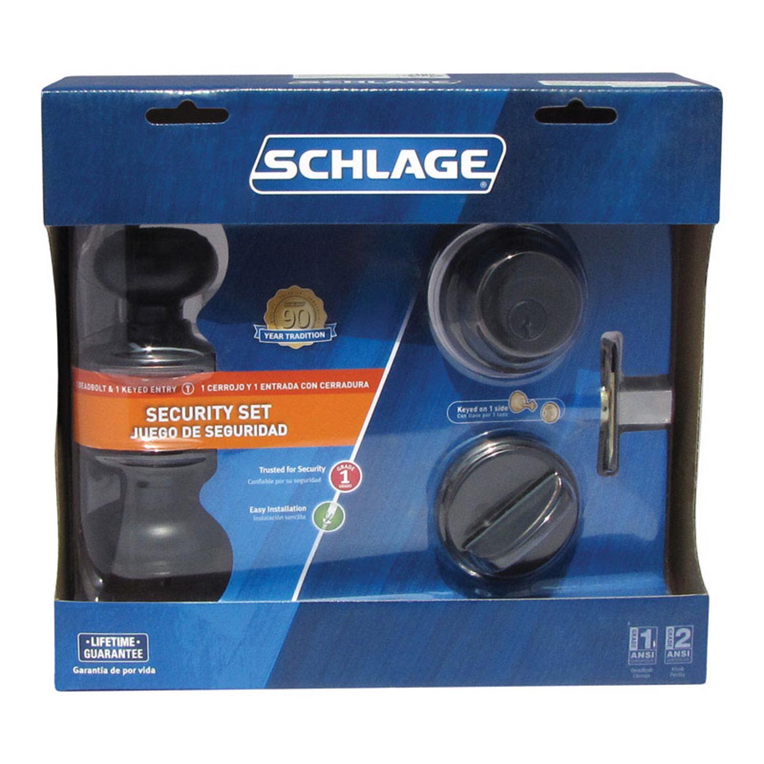 Schlage Georgian Aged Bronze Deadbolt and Entry Door Knob 1-3/4 in.