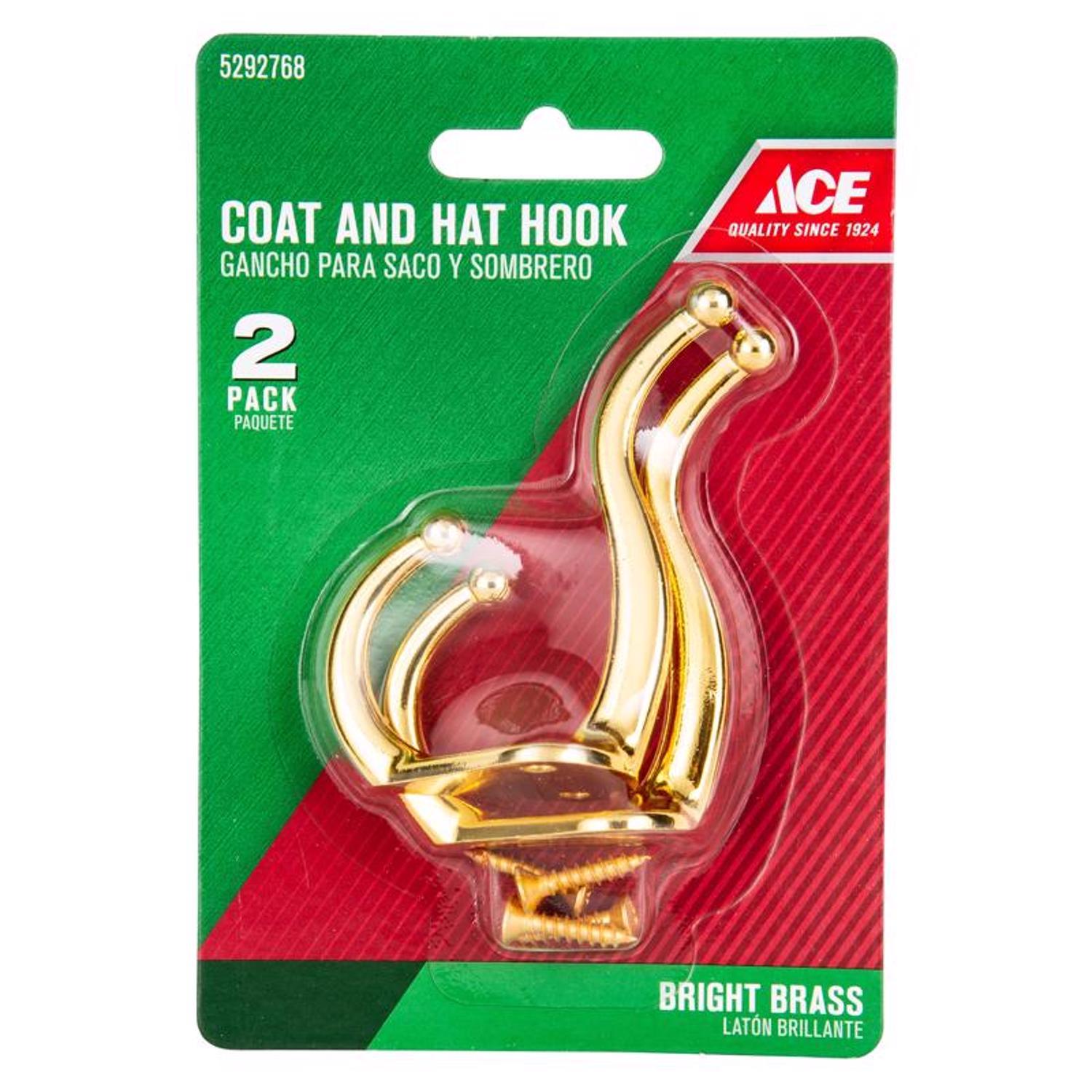 Ace 3 in. L Bright Brass Gold Brass Small Coat and Hat Hook 2 pk