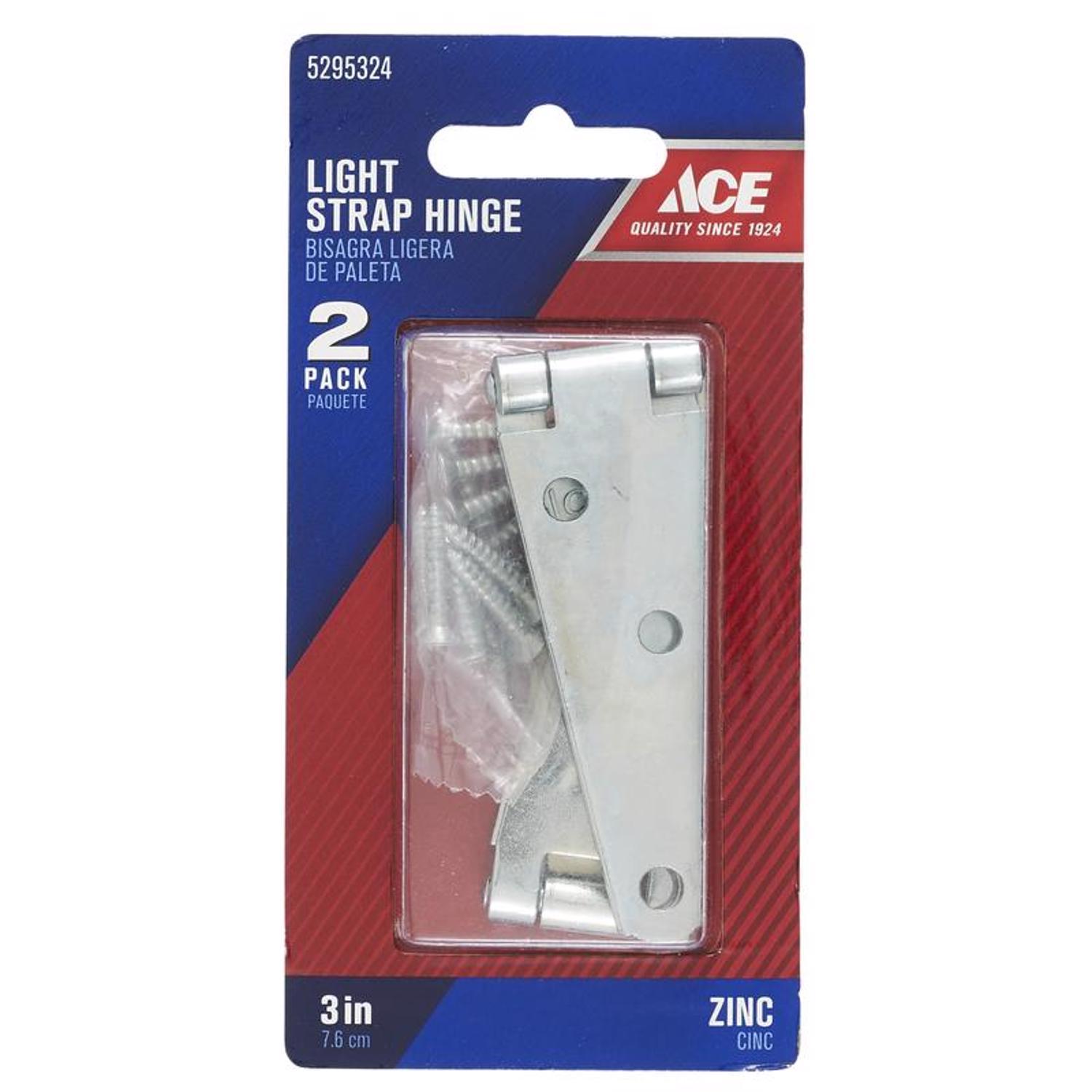 Ace 3 in. L Zinc-Plated Light Duty Strap Hinge 2 pk