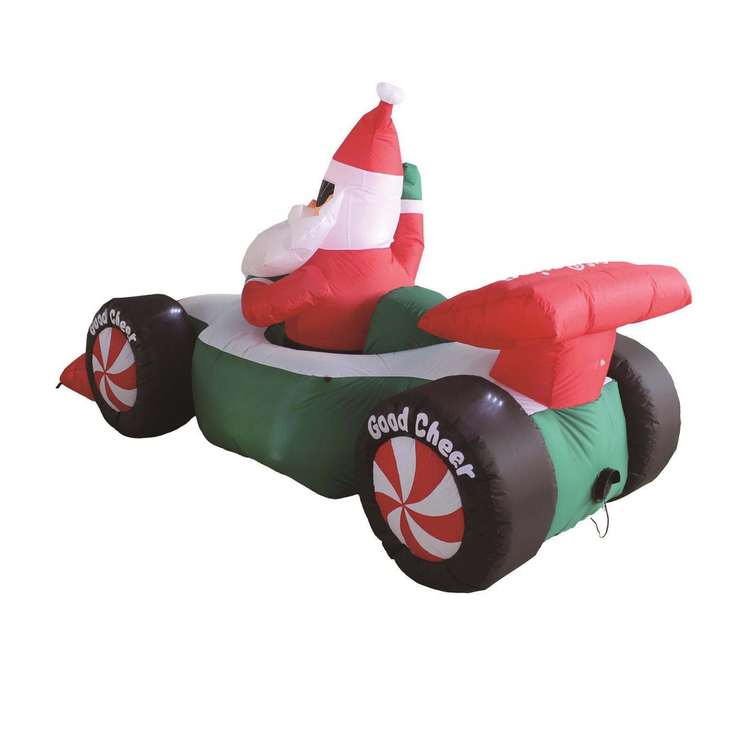 A Holiday Company LED Clear Santa with Race Car 4 ft. Inflatable