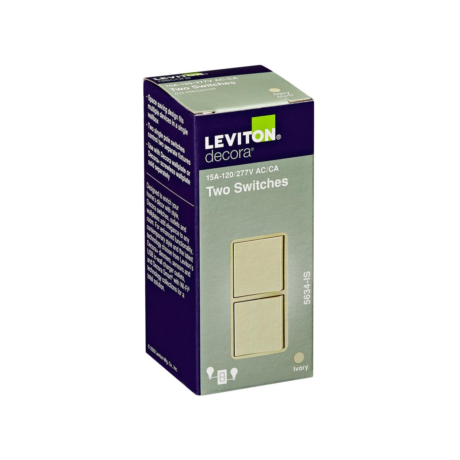 Leviton Decora 15 amps Single Pole Combination AC Quiet Switch Ivory 1 pk