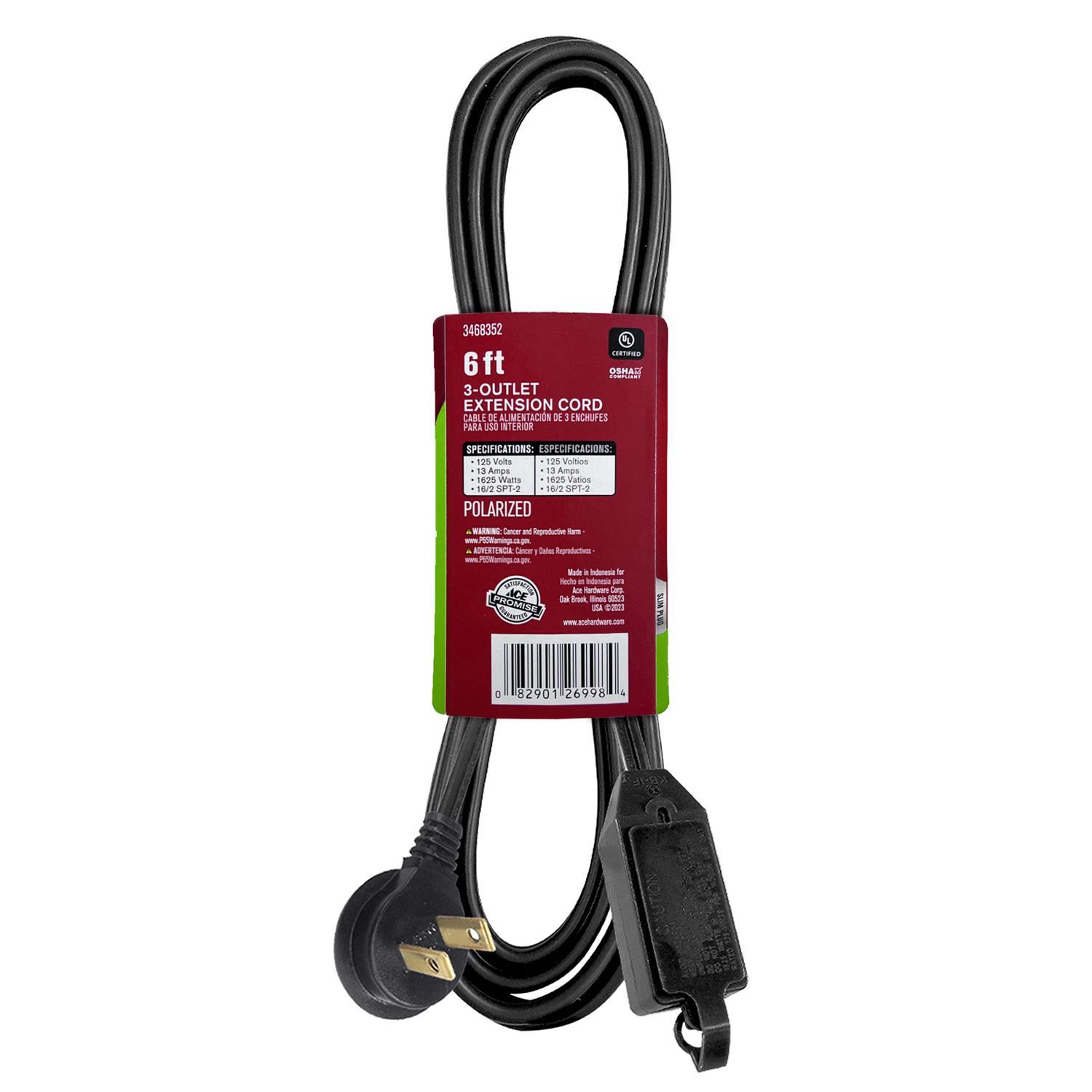 Ace Indoor 6 ft. L Black Extension Cord 16/2 SPT-2