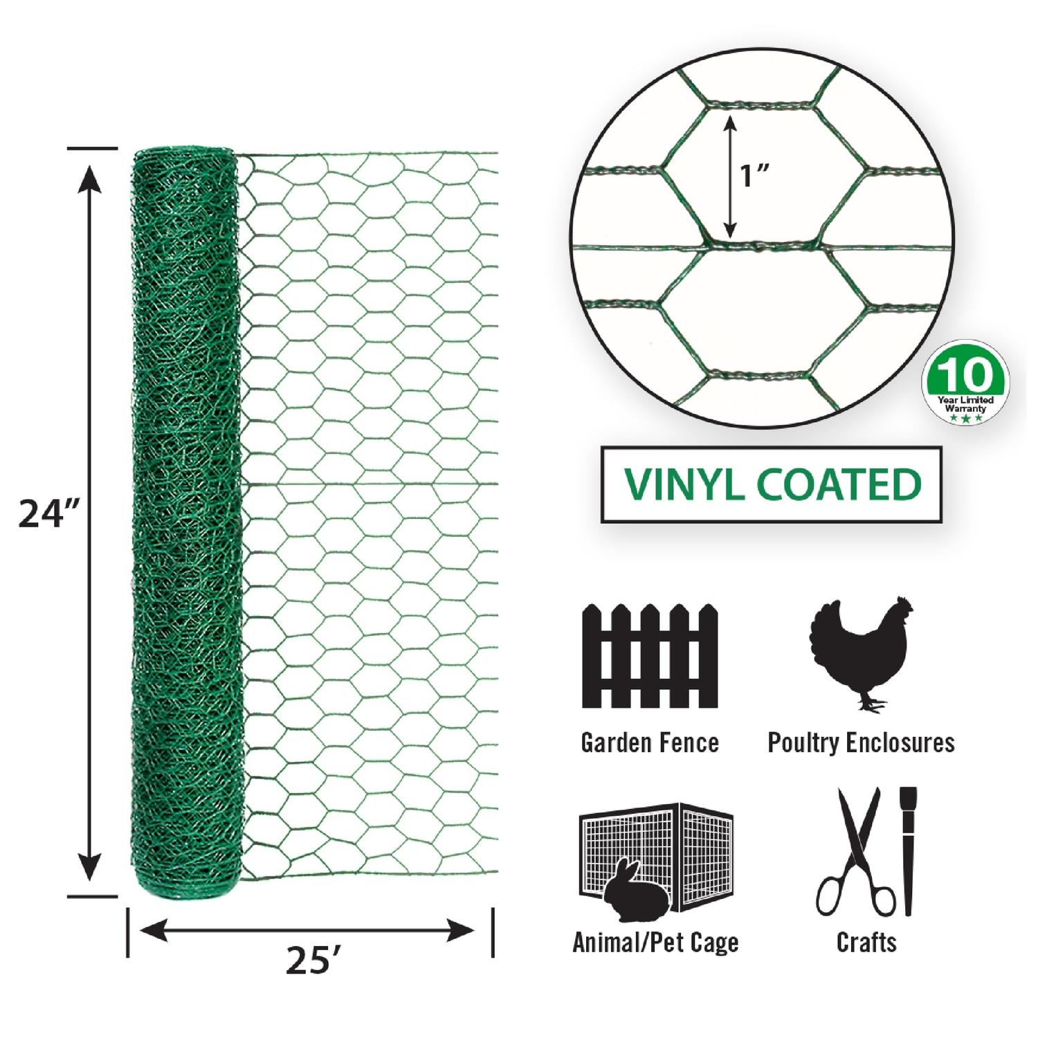 Garden Craft 24 in. H X 25 ft. L Steel Poultry Netting 1 in.