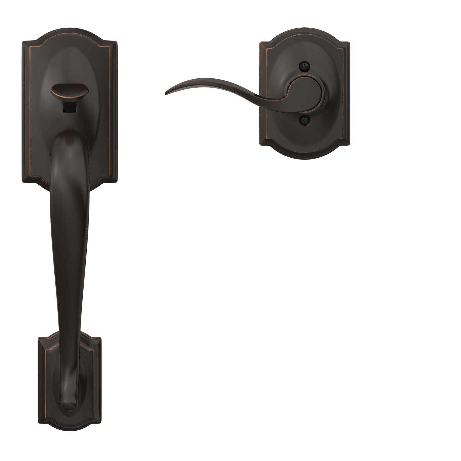 Schlage Camelot Aged Bronze Handleset