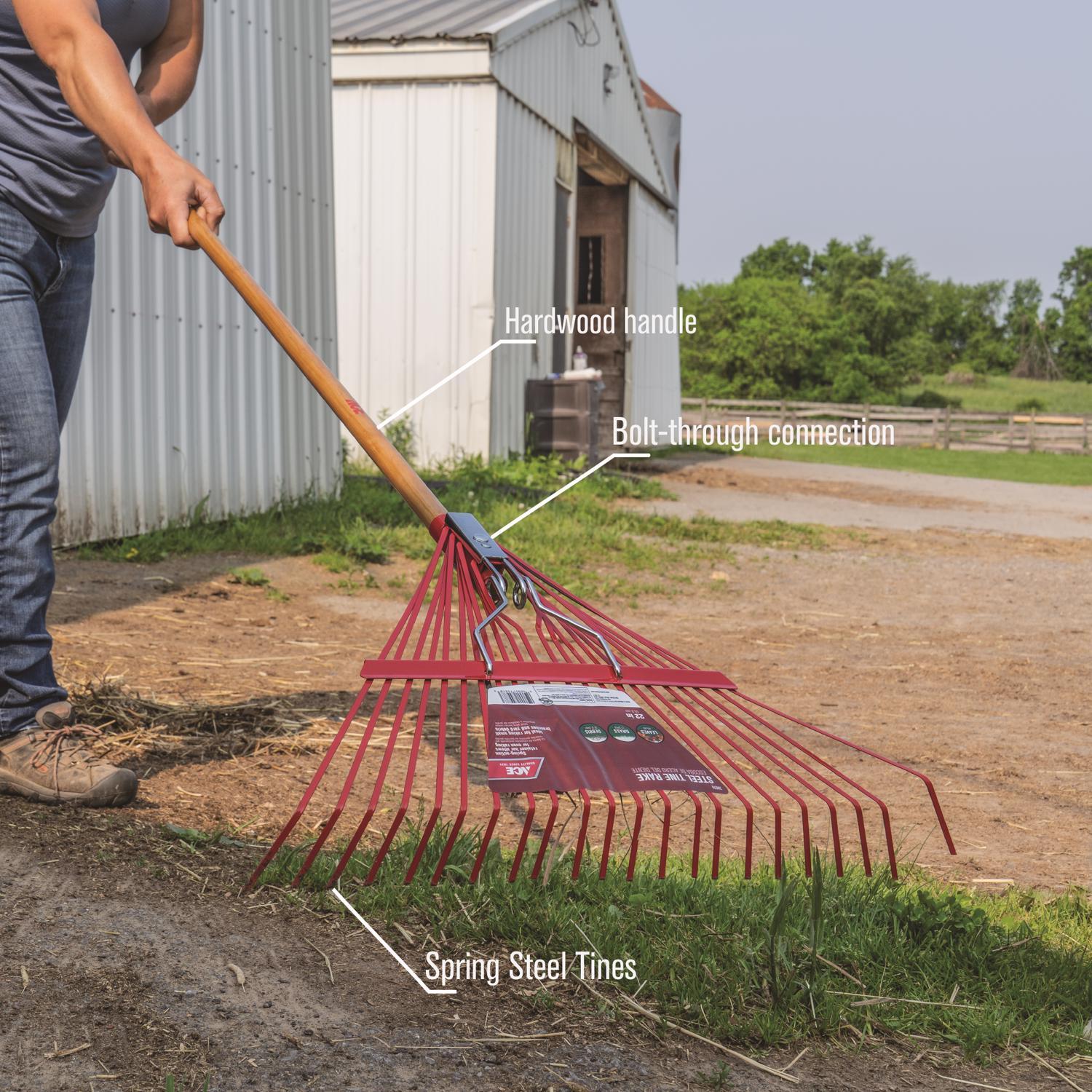 Ace 64.5 in. 22 Tine Steel Rake Wood Handle