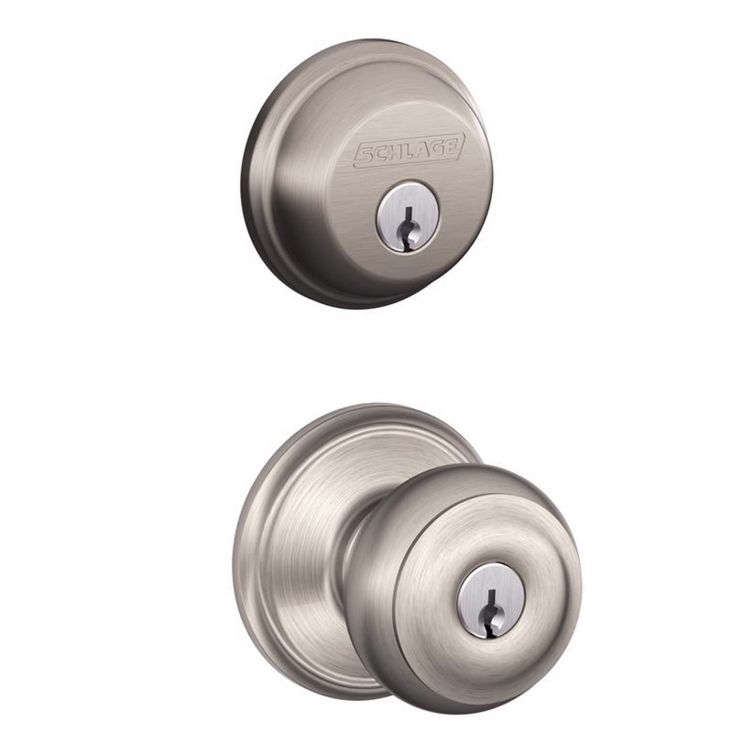 Schlage Georgian Satin Nickel Deadbolt and Entry Door Knob 1-3/4 in.