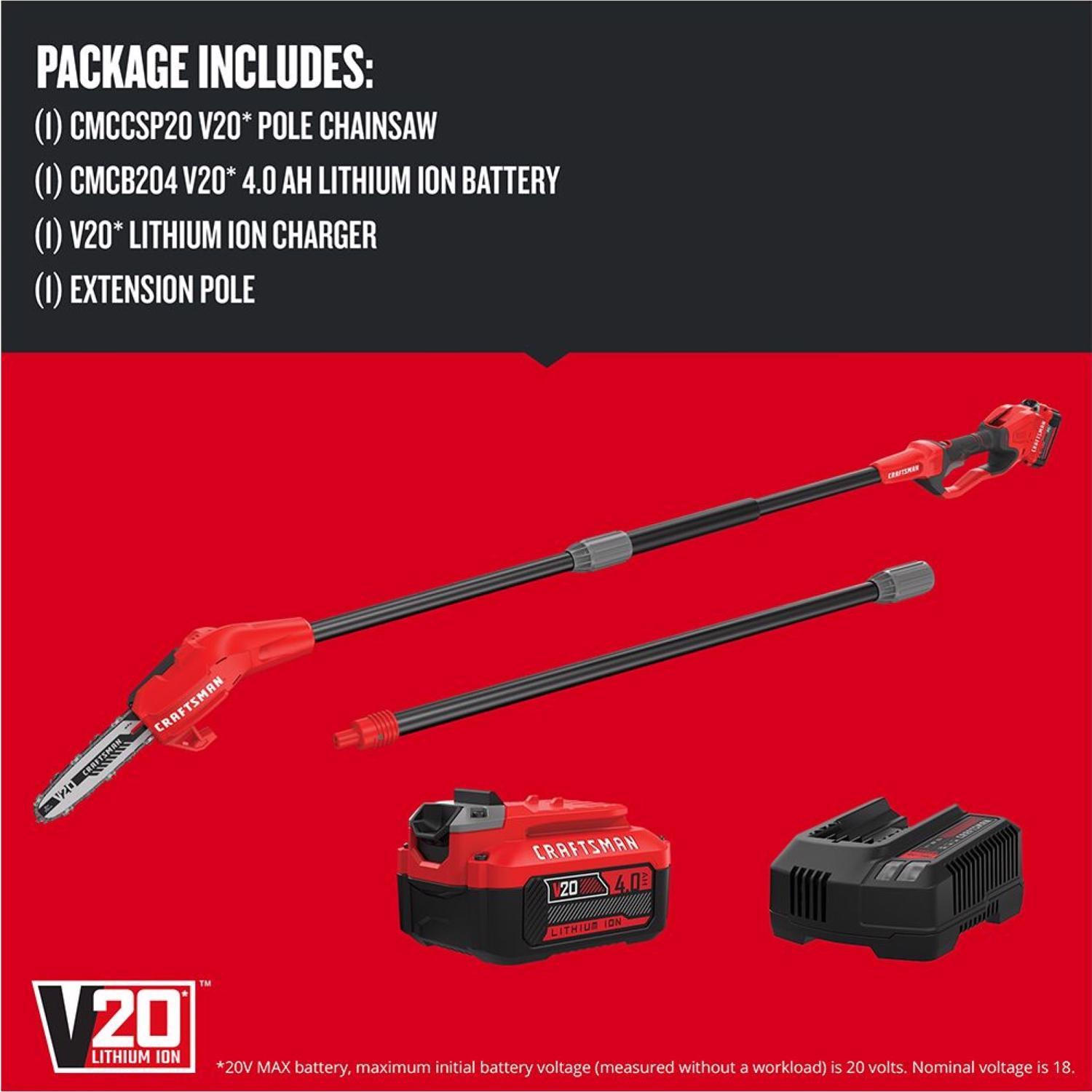 Craftsman V20 CMCCSP20M1 8 in. 20 V Battery Pole Saw Kit (Battery & Charger)