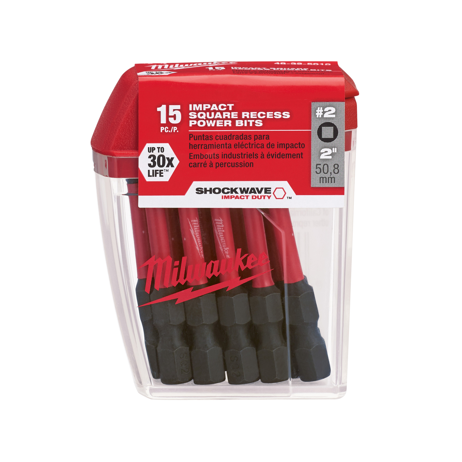 Milwaukee Shockwave Square Recess #2 X 2 in. L Impact Power Bit Steel 15 pc