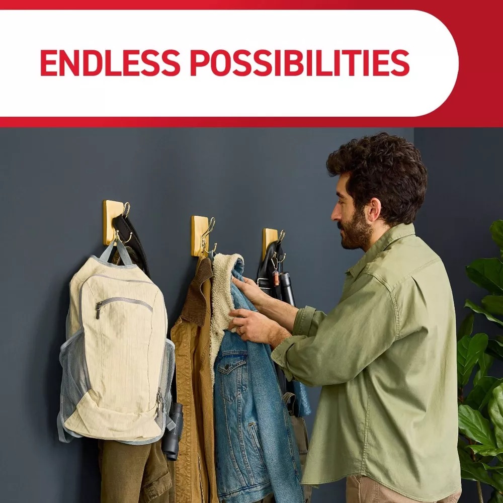 Command Extra Large Satin Brass Triple Hook