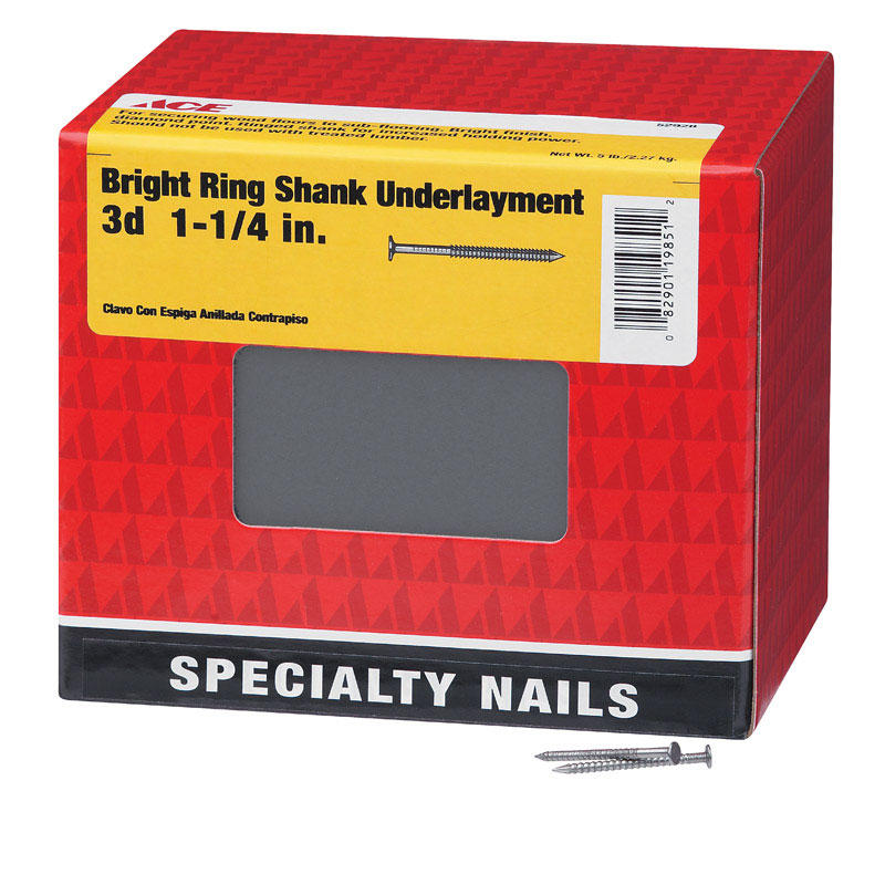Ace Round 1-1/4in. L Underlayment Nail Annular Ring Shank Bright 5 LB