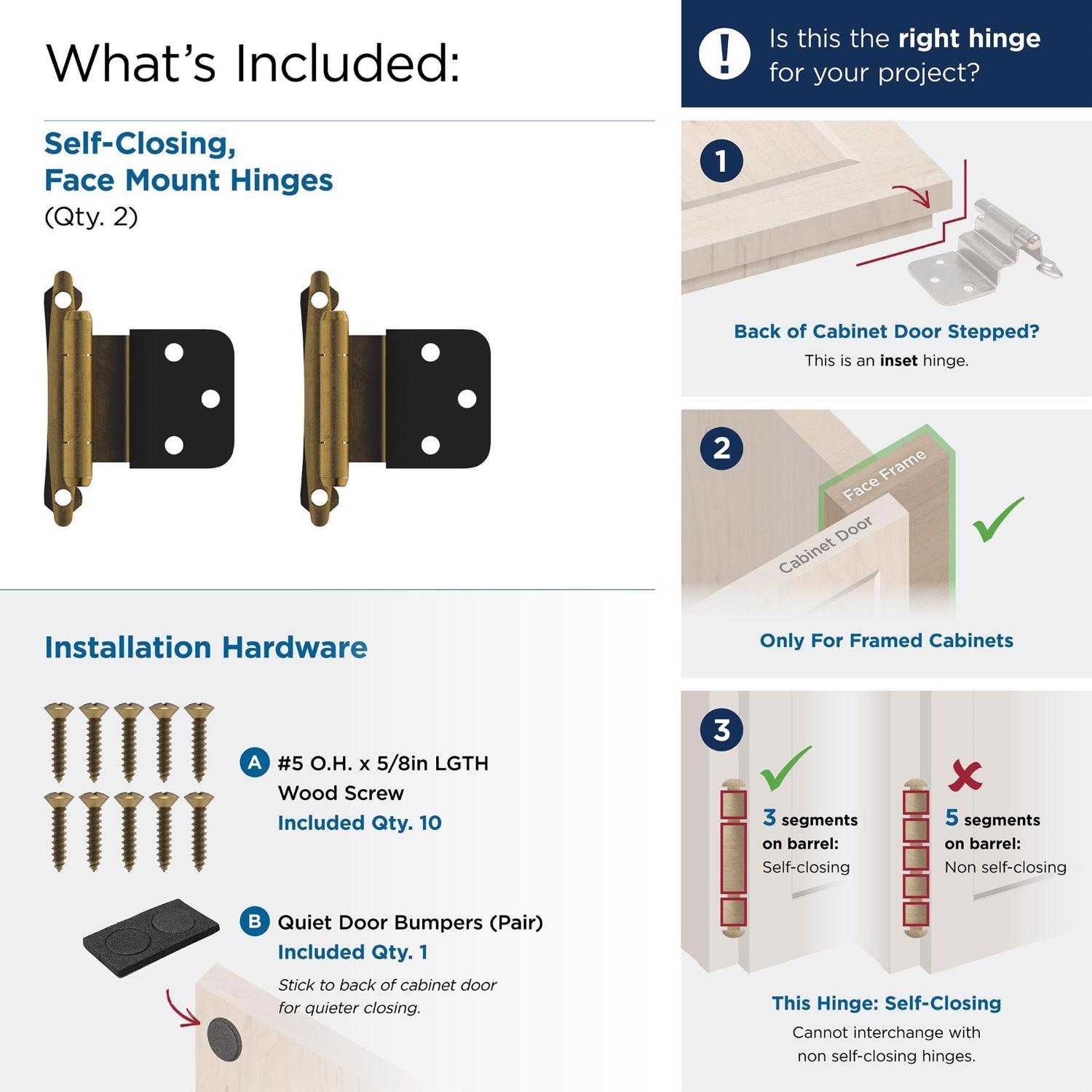 Amerock 2-1/8 in. W X 2-3/4 in. L Antique Brass Steel Self-Closing Hinge 2 pk