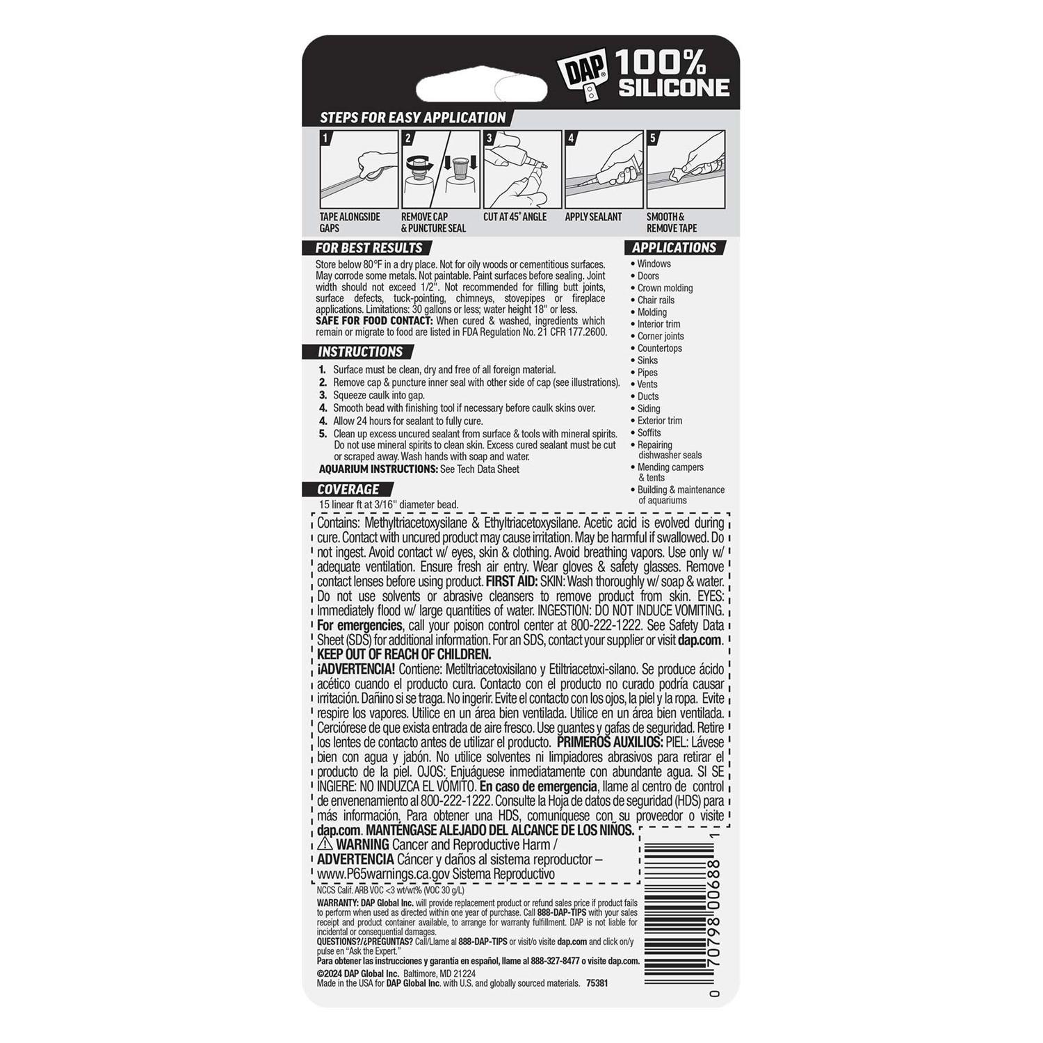 DAP Clear Silicone All Purpose Sealant and Adhesive 2.8 oz