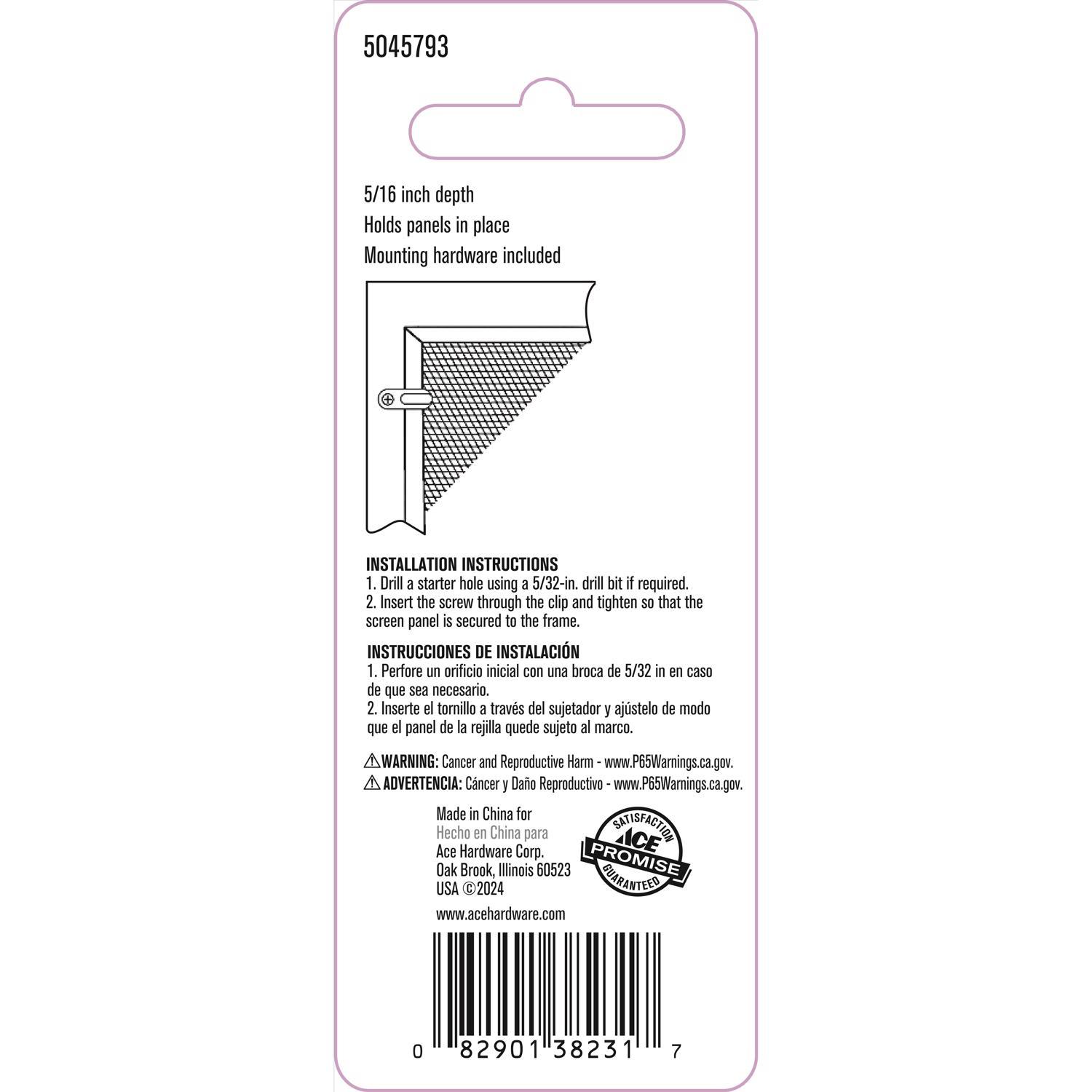 Ace Mill Silver Die Cast Screen Clip For 5/16 8 pk