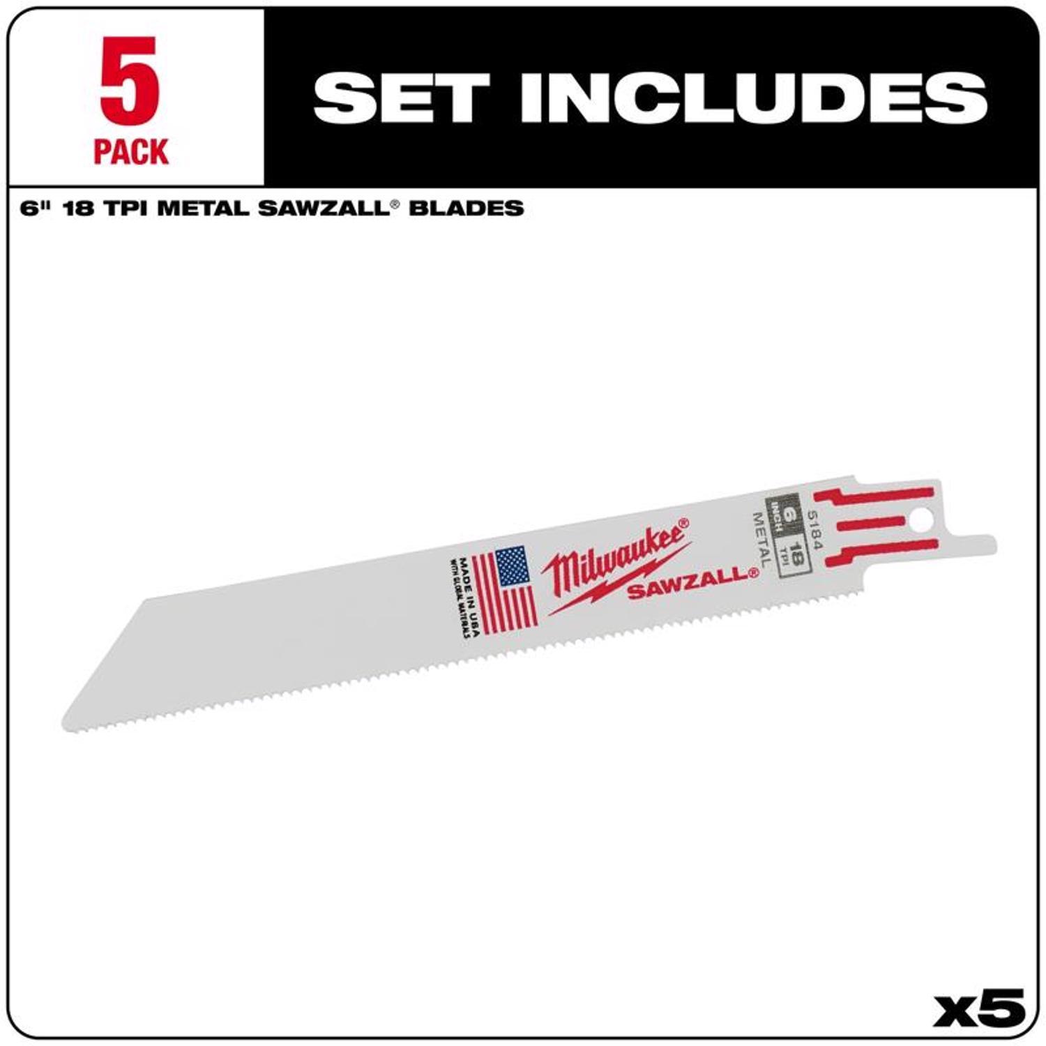 Milwaukee Sawzall 6 in. Bi-Metal Double Duty Upgrade Reciprocating Saw Blade 18 TPI 5 pk