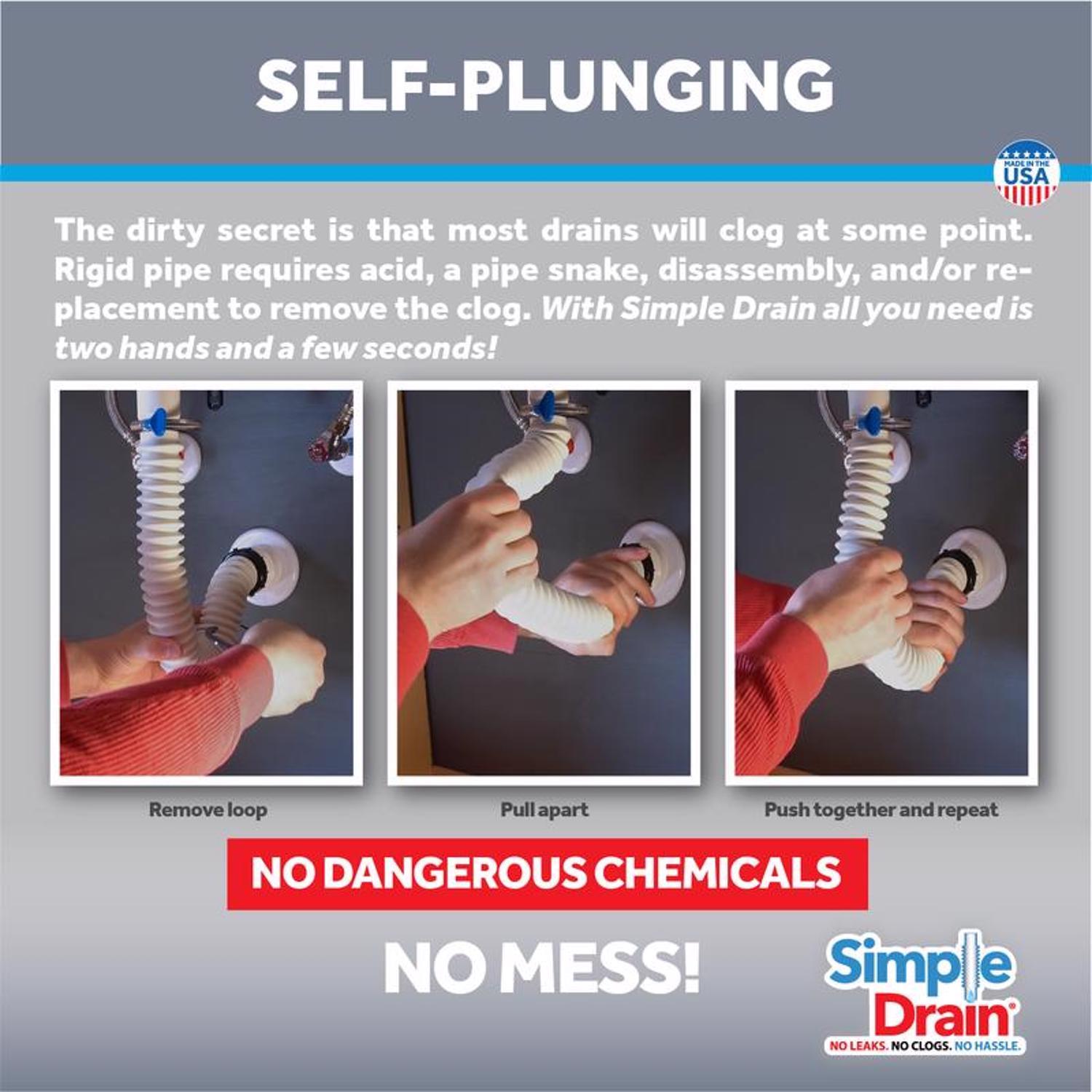 Simple Drain 2.5 ft. L Rubber Slotted Sink Drain Kit