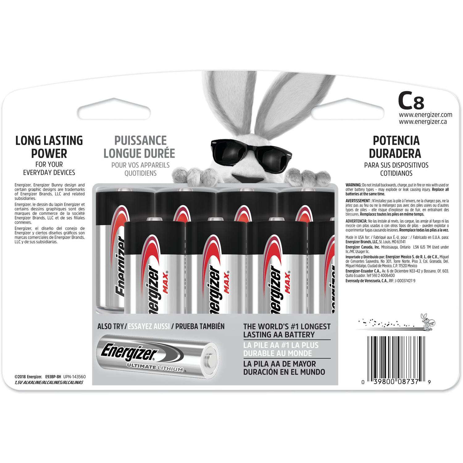 Energizer Max C Alkaline Batteries 8 pk Carded