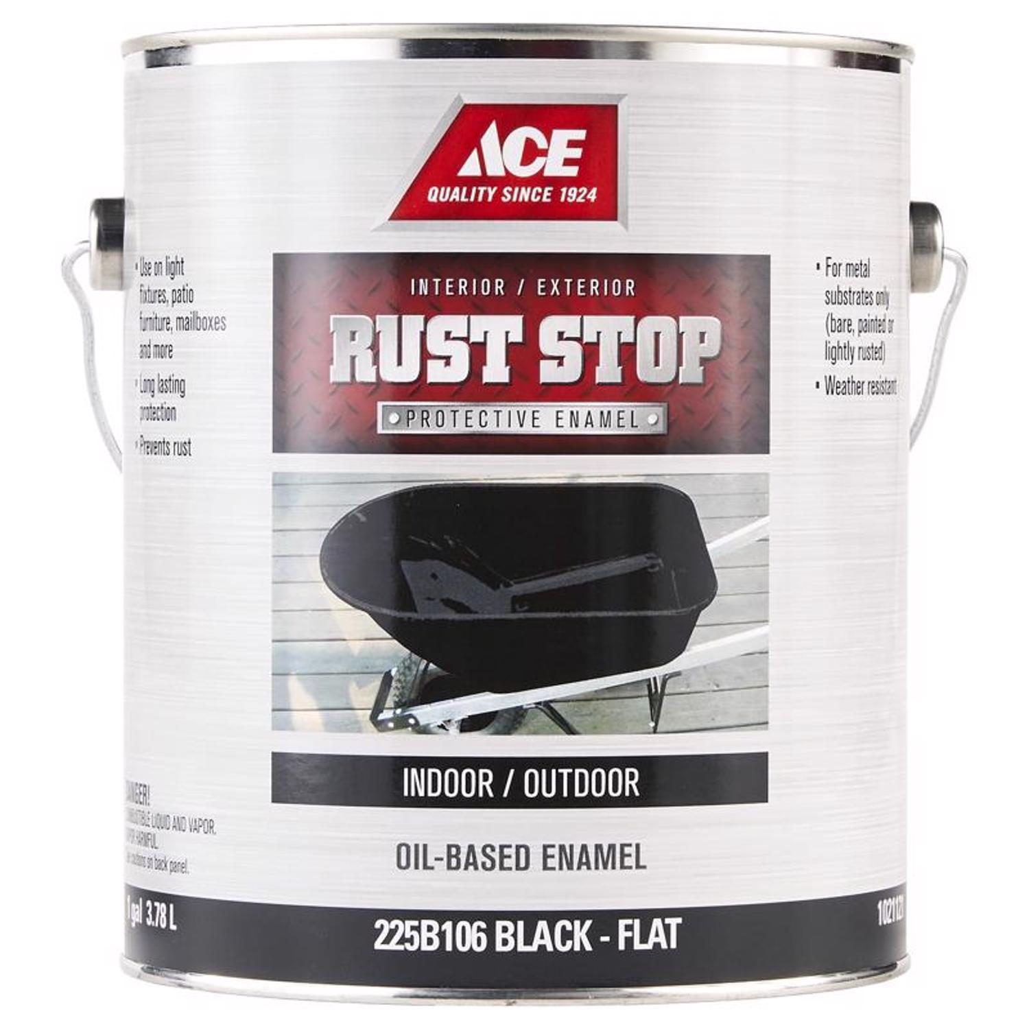 Ace Rust Stop Indoor/Outdoor Flat Black Oil-Based Enamel Rust Prevention Paint 1 gal