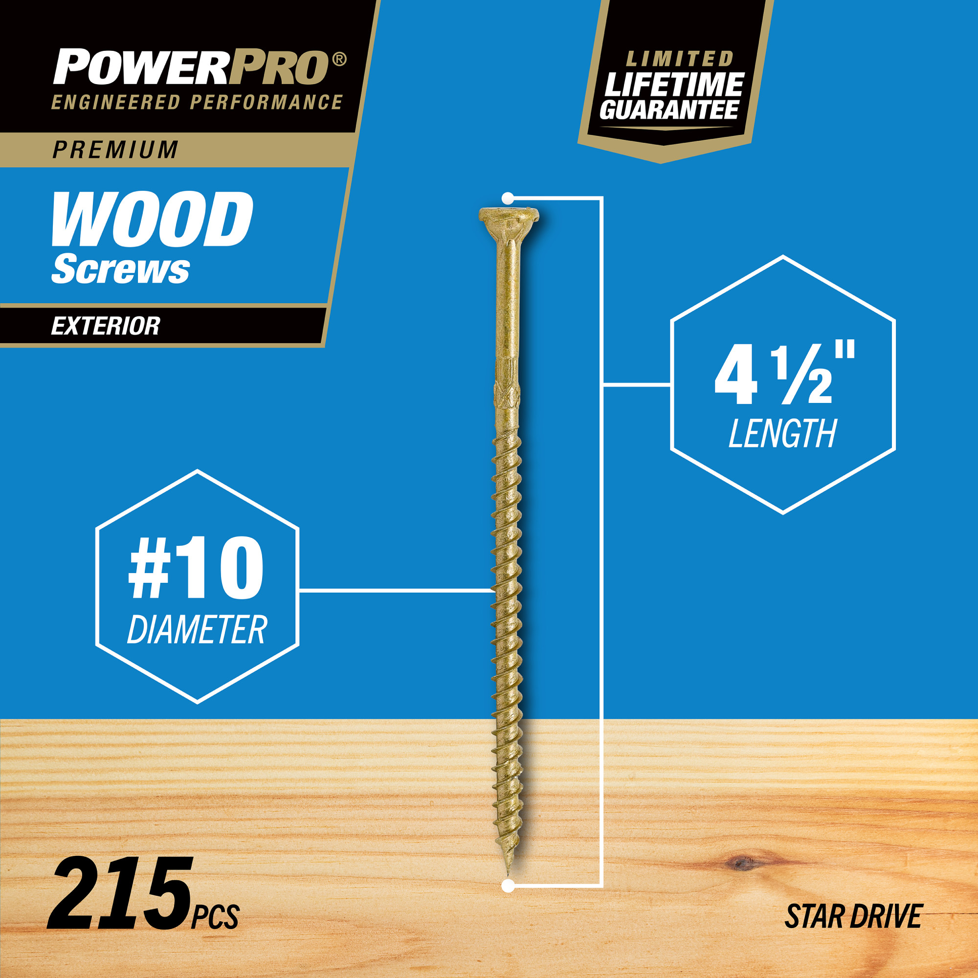 Power Pro Premium Exterior Wood Screws (#10 x 4-1/2 in.) - 215 pc