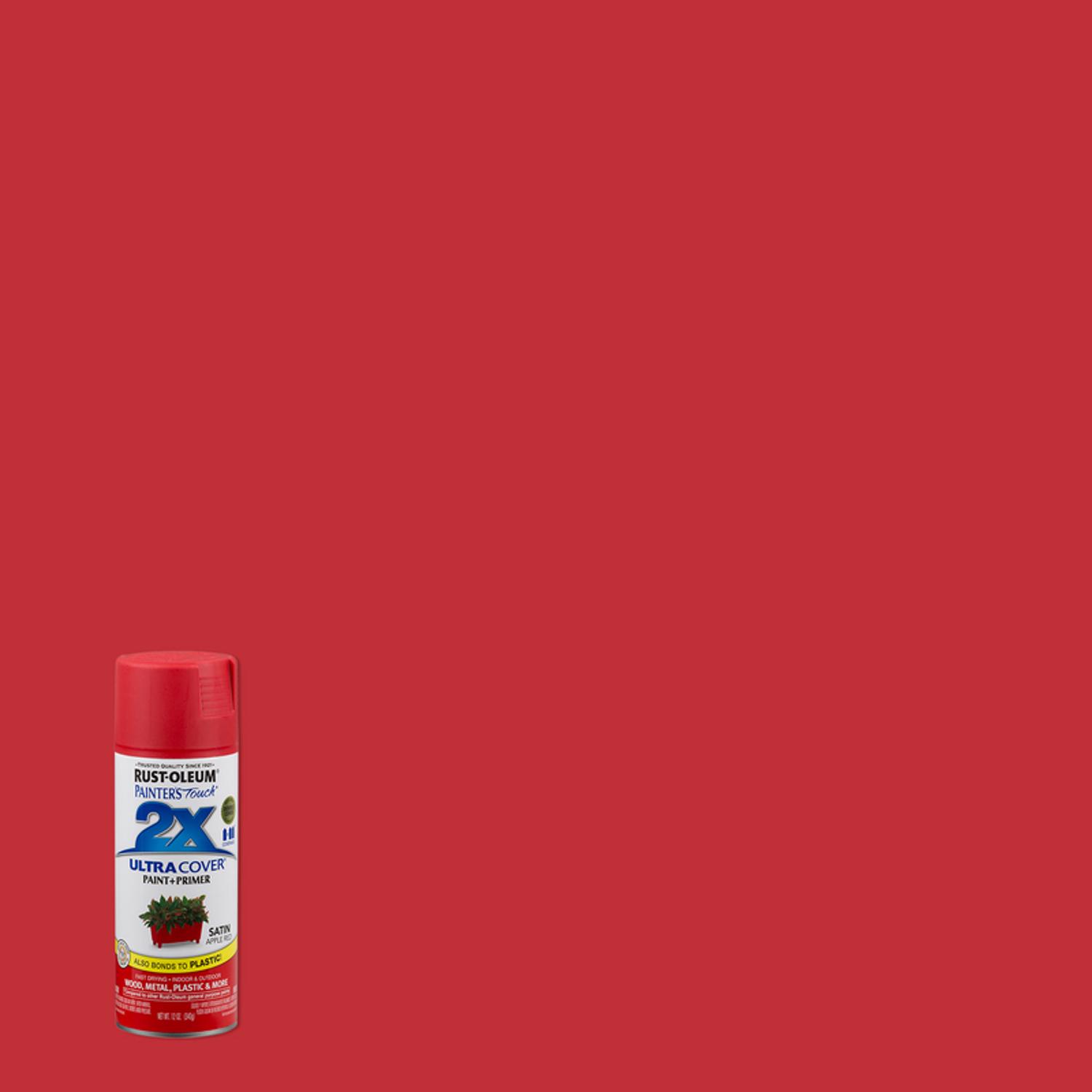 Rust-Oleum Painter's Touch 2X Ultra Cover Satin Apple Red Paint+Primer Spray Paint 12 oz
