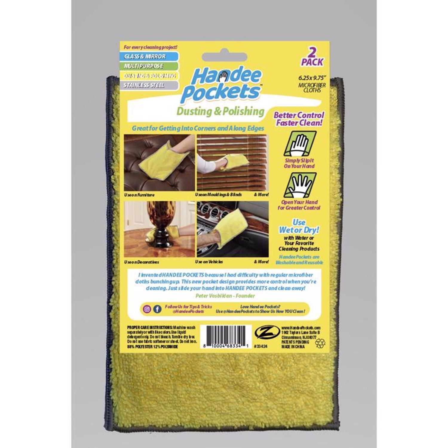 Handee Pockets Microfiber Cleaning Cloth 6.25 in. W X 9.75 in. L 2 pk