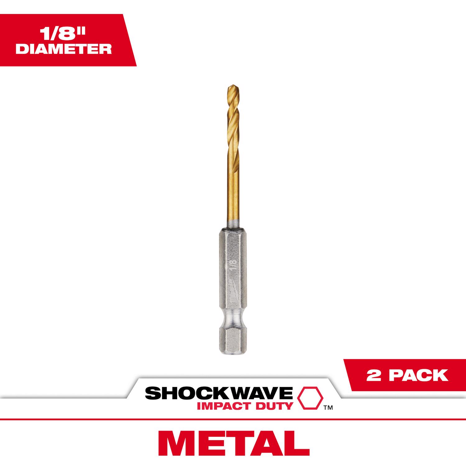 Milwaukee Shockwave 1/8 in. X 2.62 in. L Titanium Red Helix Drill Bit 2 pc