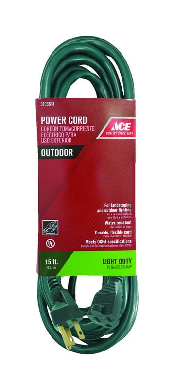 Ace Outdoor 15 ft. L Green Extension Cord 16/3 SJTW