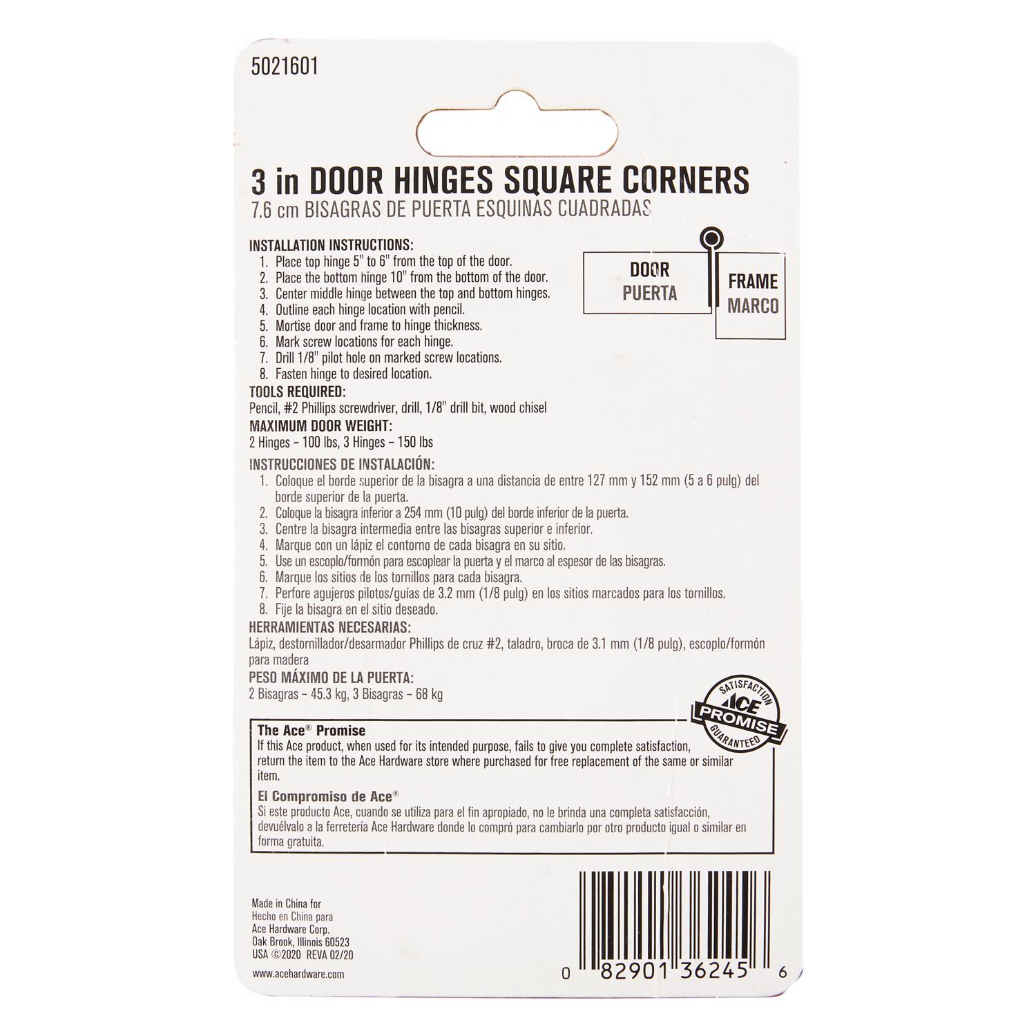 Ace 3 in. L White Residential Door Hinge 3 pk