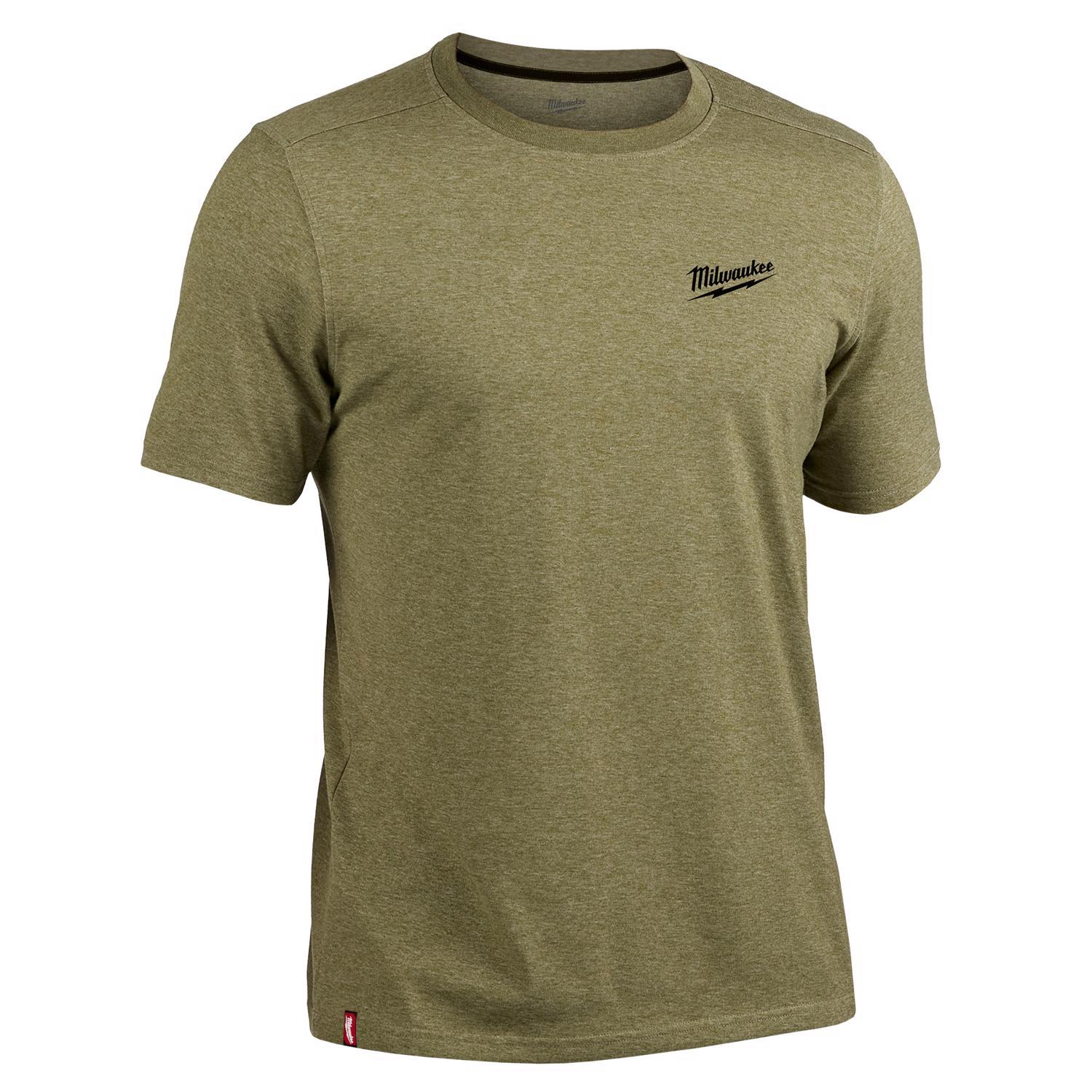 Milwaukee XXL Short Sleeve Men's Crew Neck Green Hybrid Work Tee Shirt