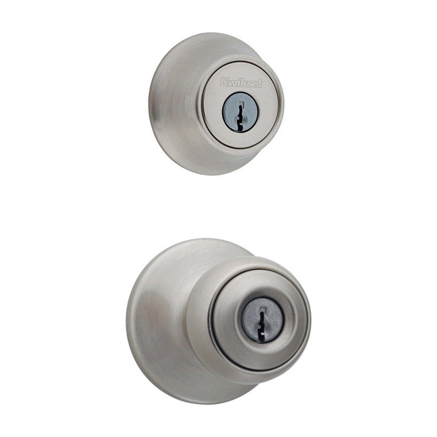 Kwikset Polo Satin Nickel Deadbolt and Entry Door Knob 1-3/4 in.