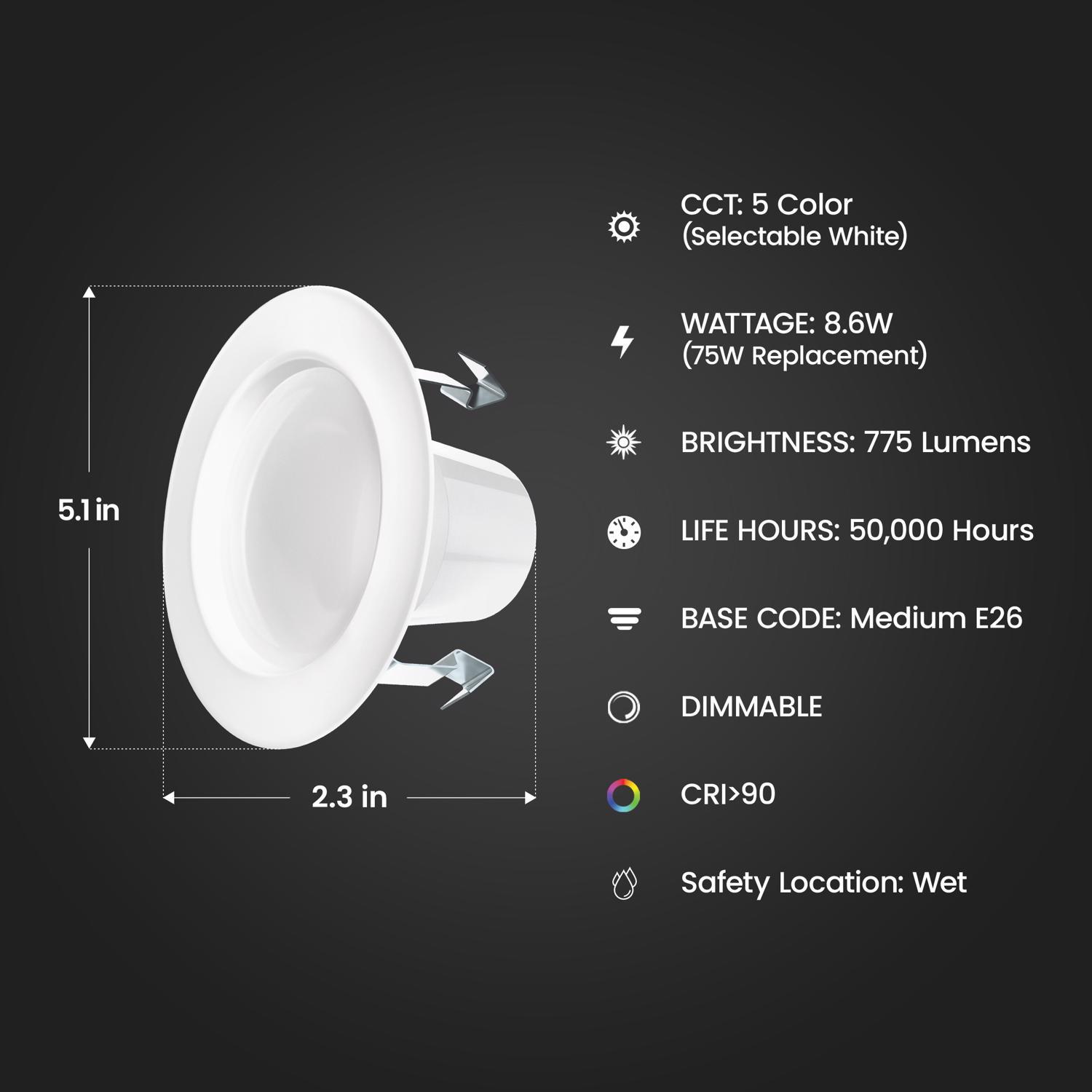Feit Enhance Frost White 5.1 in. W Aluminum LED Dimmable Recessed Downlight 8.6 W