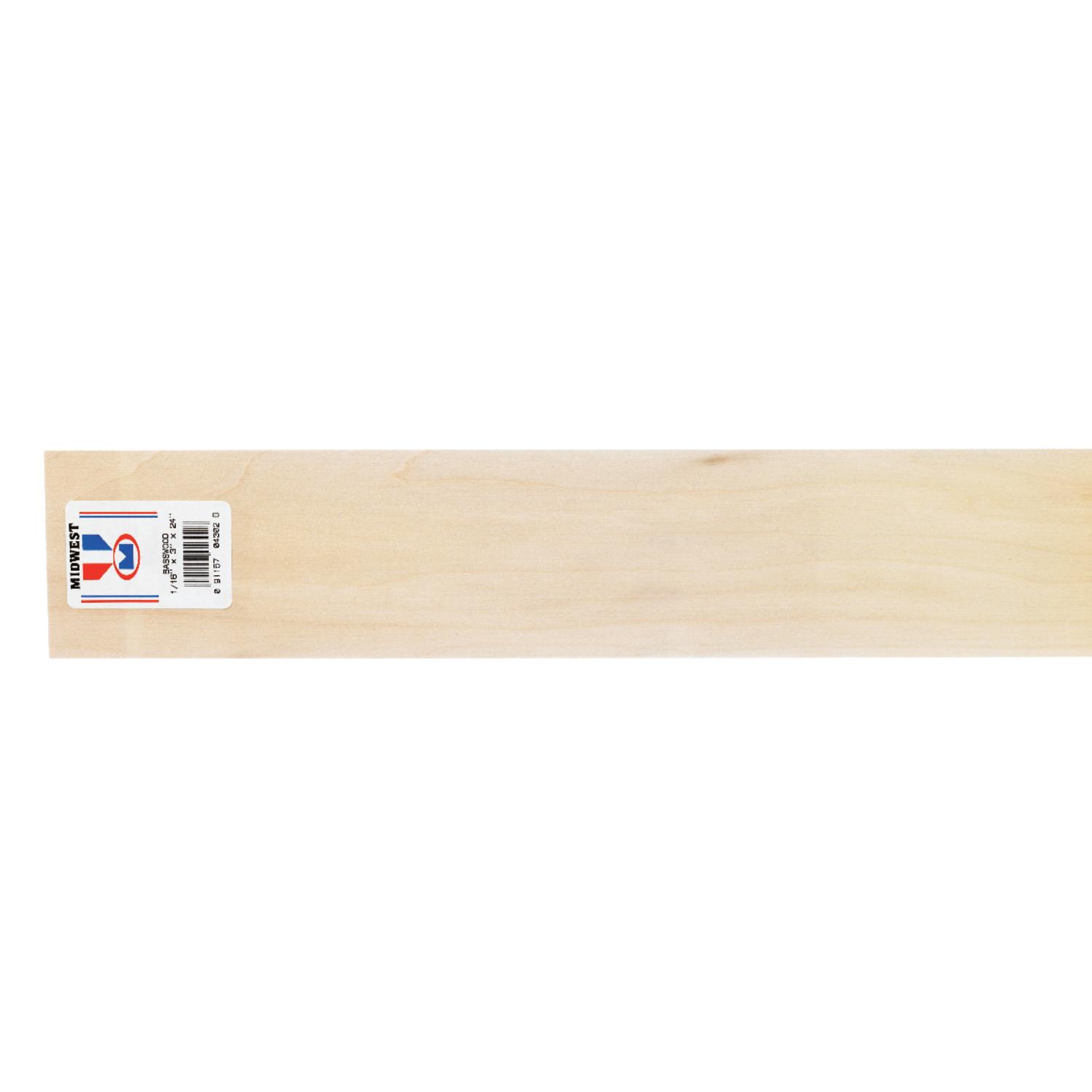 Midwest Products 1/16 in. X 3 in. W X 2 ft. L Basswood Sheet #2/BTR Premium Grade